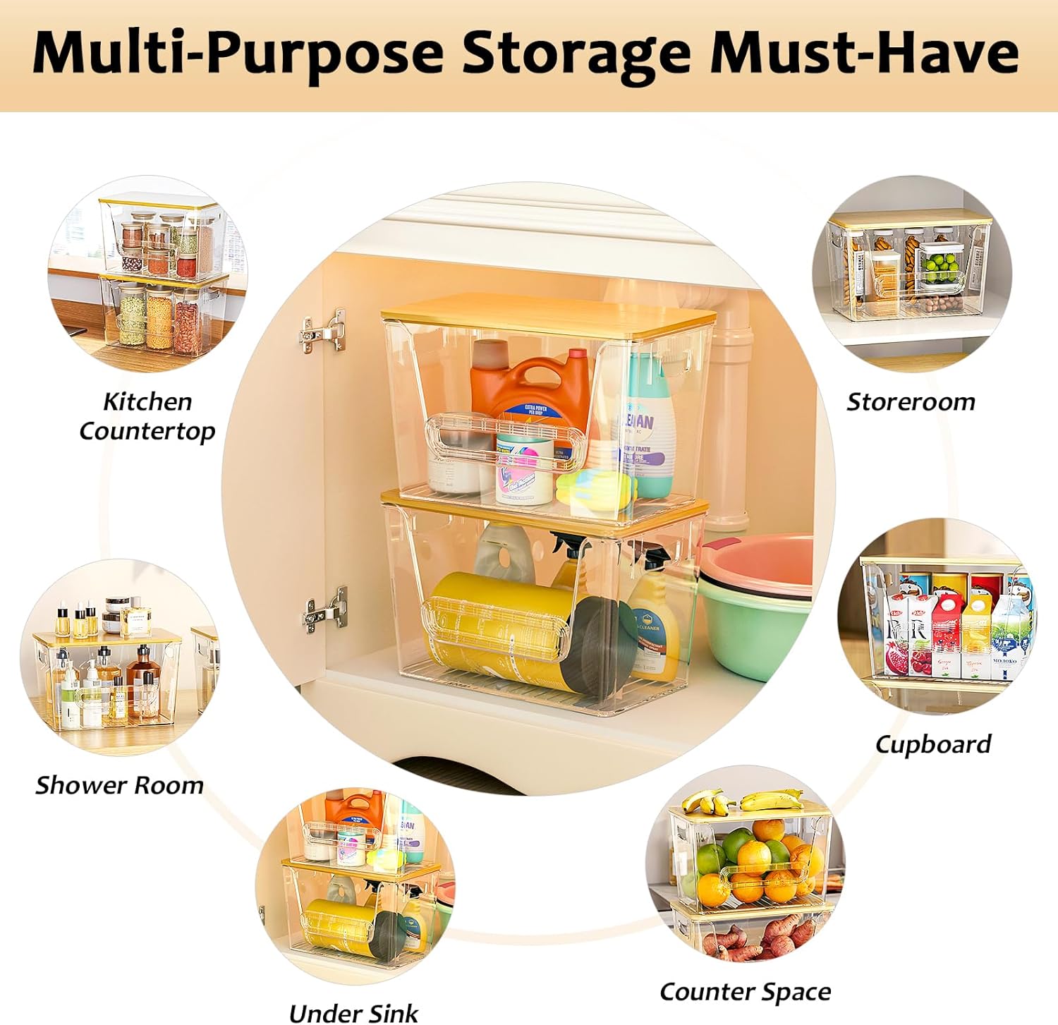 Thumbnail 3 de Delamu 2 Set Pantry Organizers and Storage with Trash Bag Holder and Bamboo Top