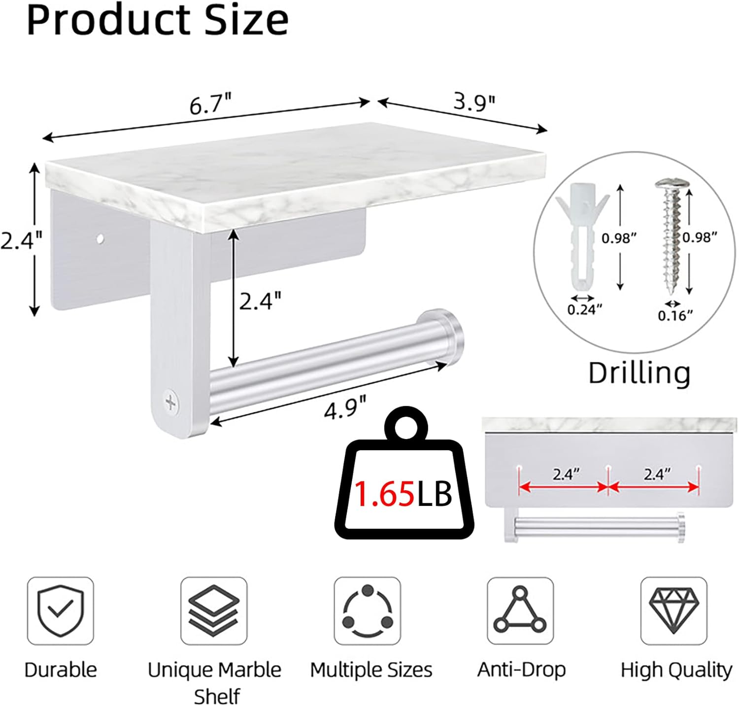 Detalle de Gypie Toilet Roll Holder with Marble Shelf 17cm
