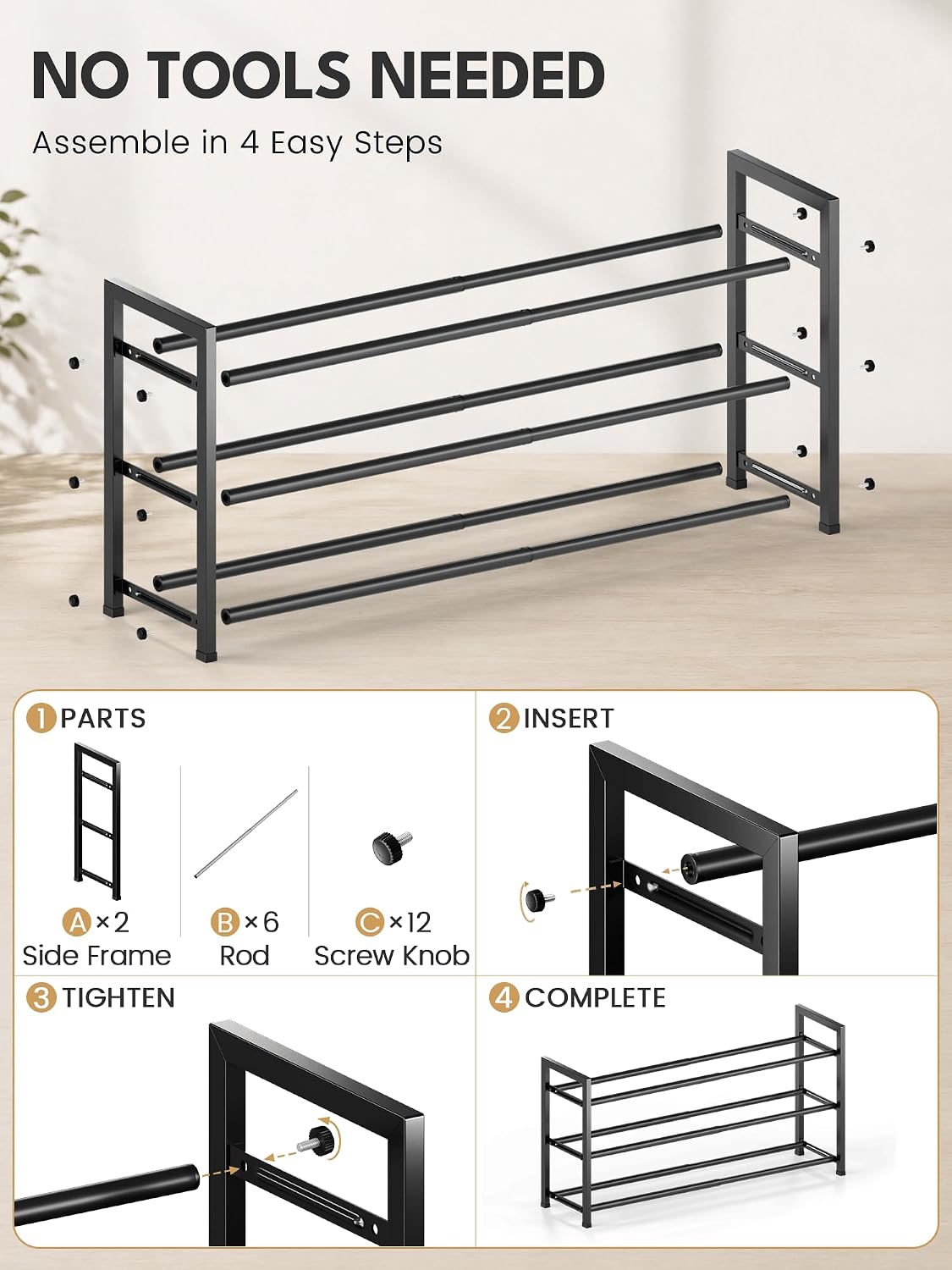 Thumbnail 5 de Bumusty 3-Tier Expandable Shoe Rack 18โ33" ๐ช