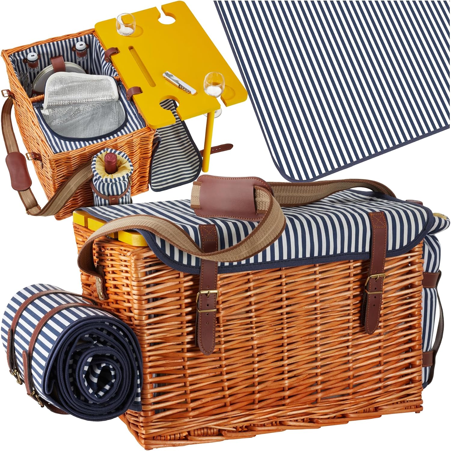 Detalle de tectake 405191-2 Rügen picknickkorg för fyra med kylfack och filt
