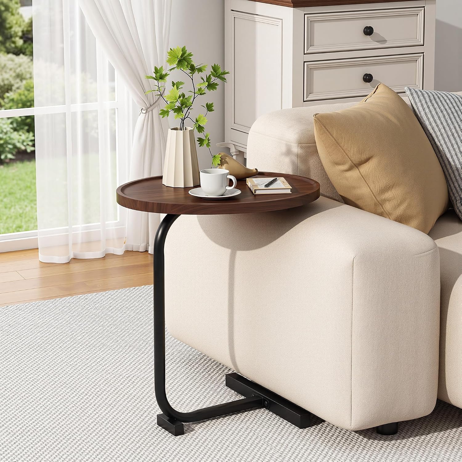 Detalle de VECELO C-Shaped Side Table, Walnut