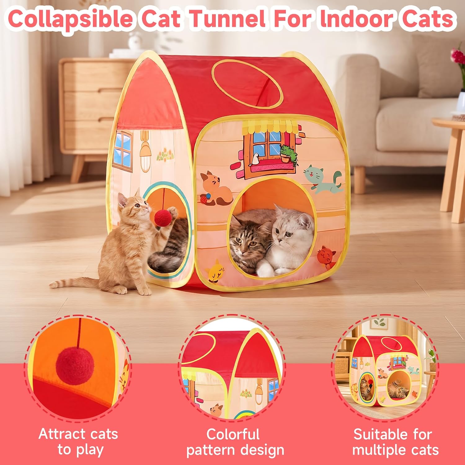 Detalle de AILUKI N-House-33 33-Piece Cat Toy Set with Collapsible Tunnel