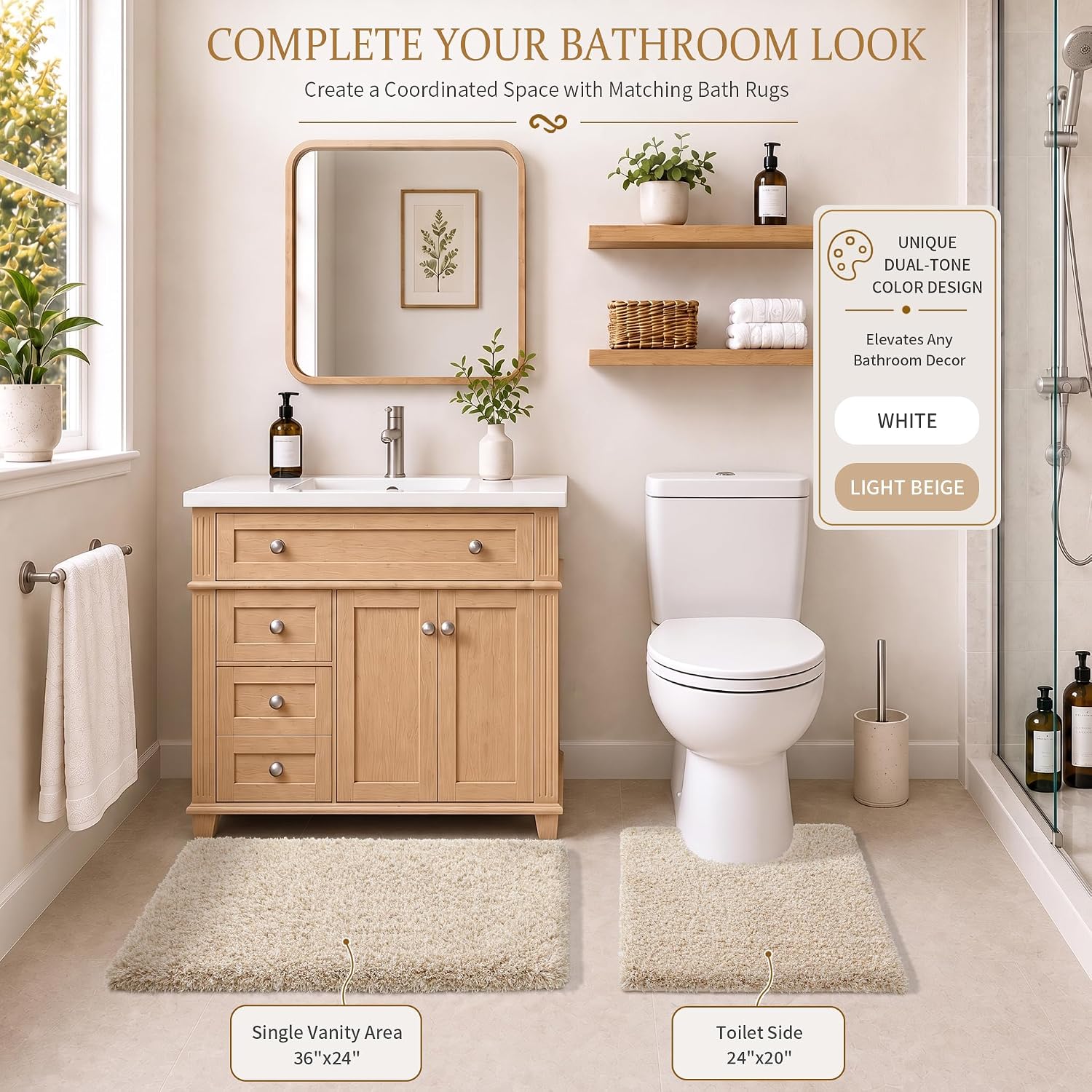 Thumbnail 6 de Yimobra 36x24 Plush Bathroom Rugs Non-Slip Washable Bath Mat (Light Beige and White)