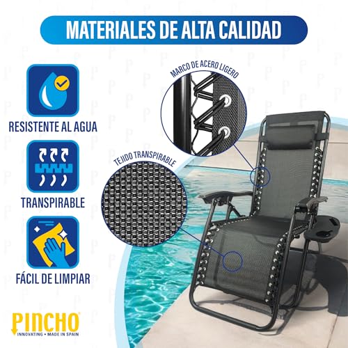 Detalle de Pincho Tumbona Exterior de Gravedad Cero – Pack 2, Sillas Reclínables o Hamacas para Playa, Terraza y Camping (Negro)
