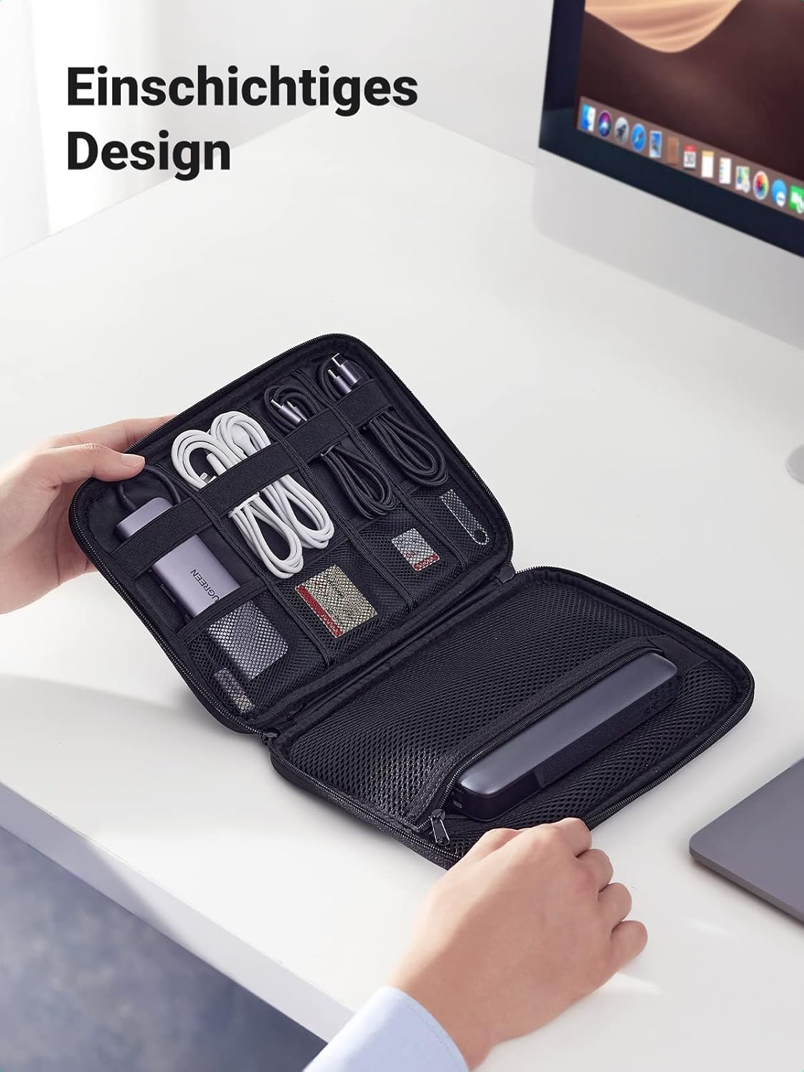 Detalle de UGREEN Reise-Organizer Tasche für Kabel, Powerbank & Zubehör (Elektronik Case, Nylon/EVA)