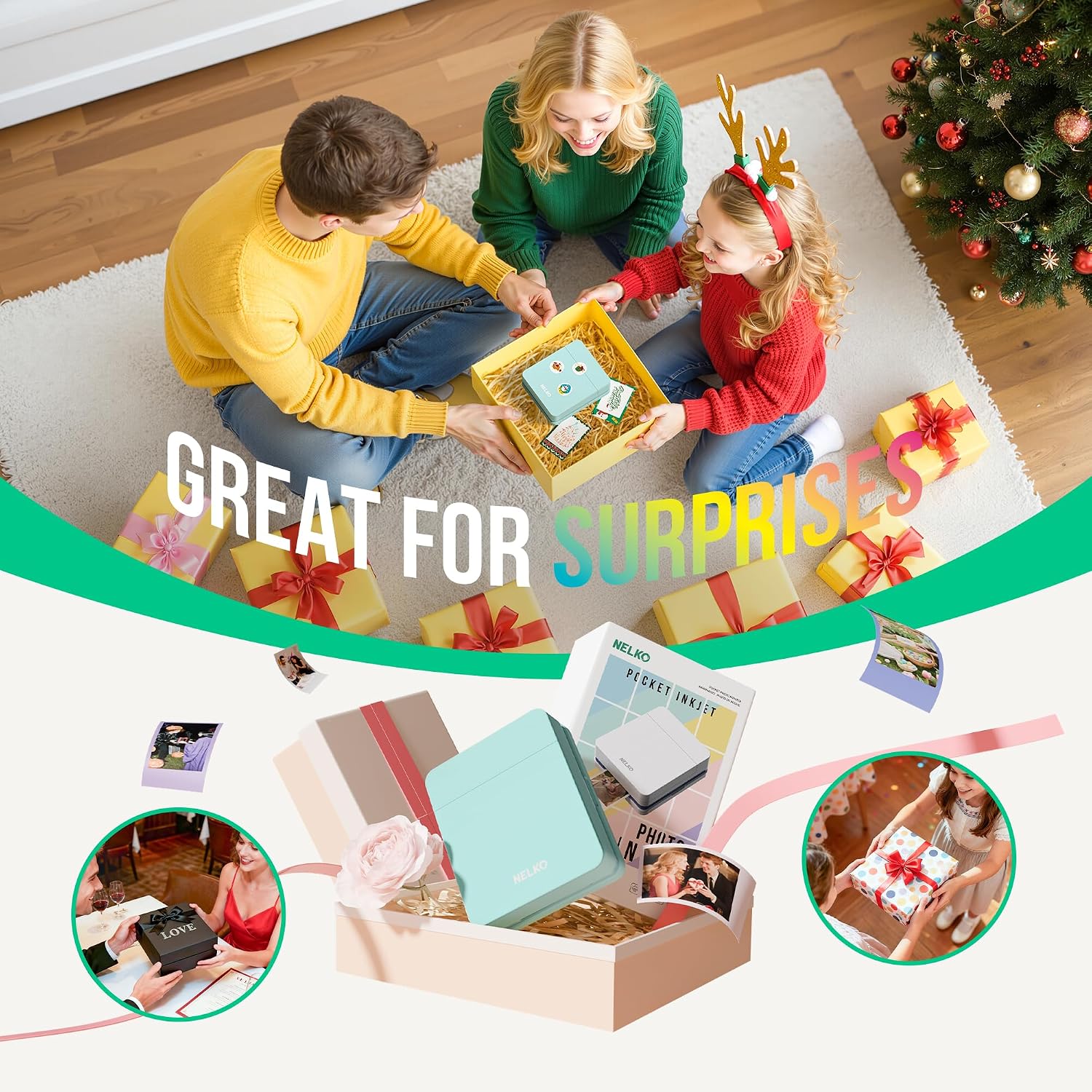 Thumbnail 6 de Nelko Fotodrucker PP01 – Tragbarer Mini-Fotodrucker für Smartphone (Grün)