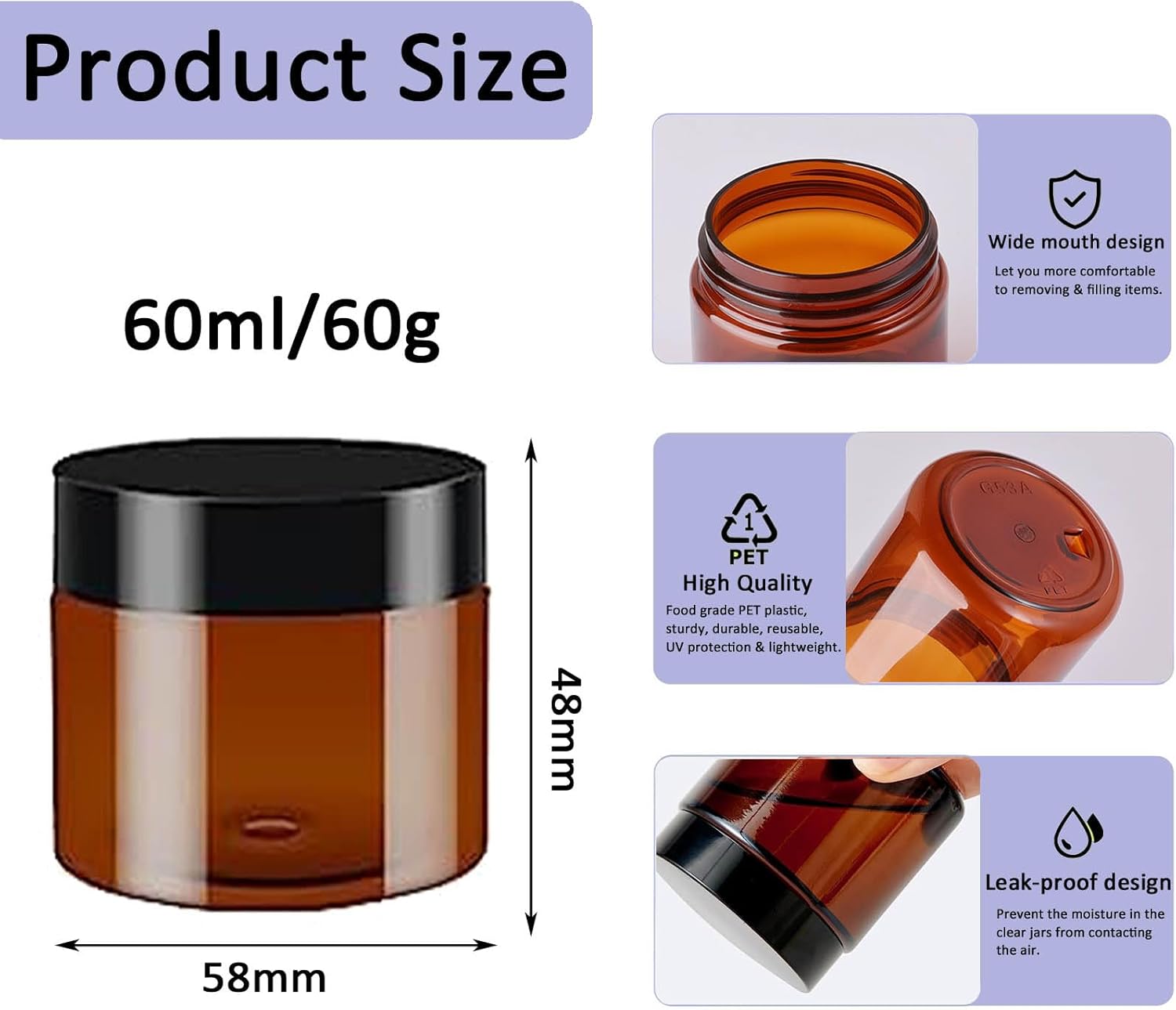 Detalle de Apstaqeoo 9Pcs Round Cosmetic Containers – 60ML Amber Jars with Lids, Spatulas & Labels