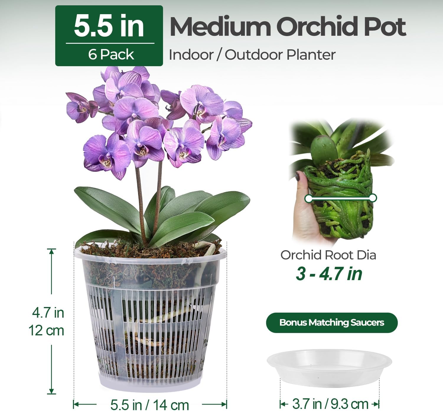 Detalle 2 de T4U PG2947 5.5-Inch Orchid Pots, Clear Slotted Design with Saucers, 6-Pack
