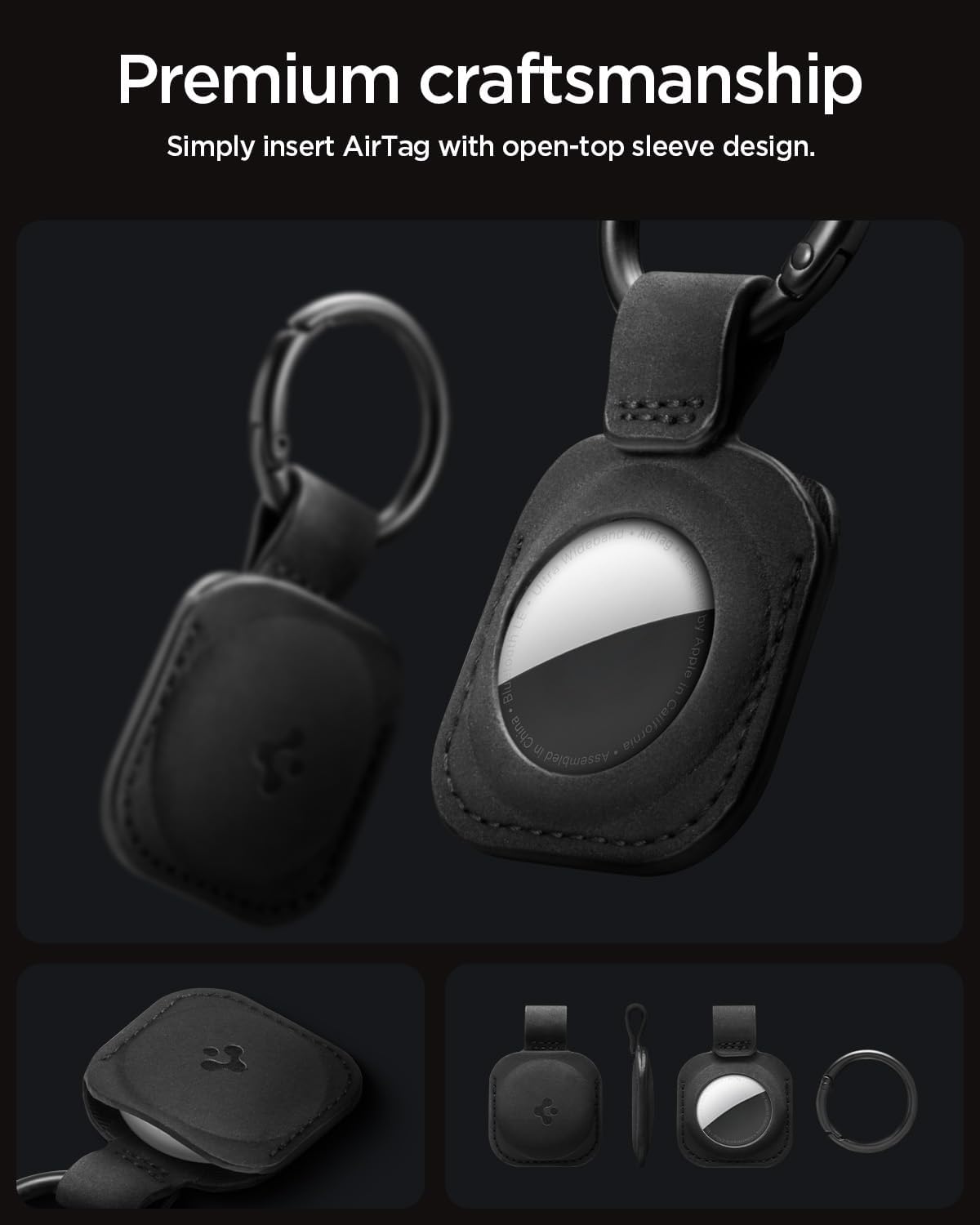 Detalle de Spigen Porte-clés Essentiel pour AirTag 2 (2026) / AirTag (2021) en microfibre noire