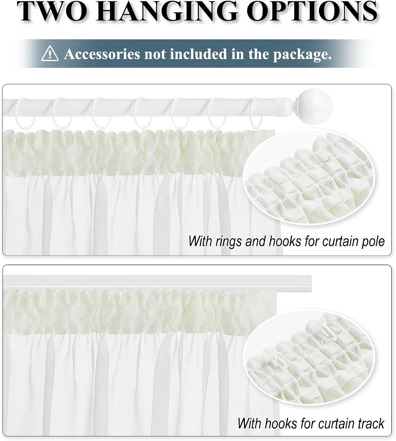 Detalle de PONY DANCE Vorhänge Wohnzimmer – Kräuselband, Leinenoptik, 2er-Set, 245 × 140 cm