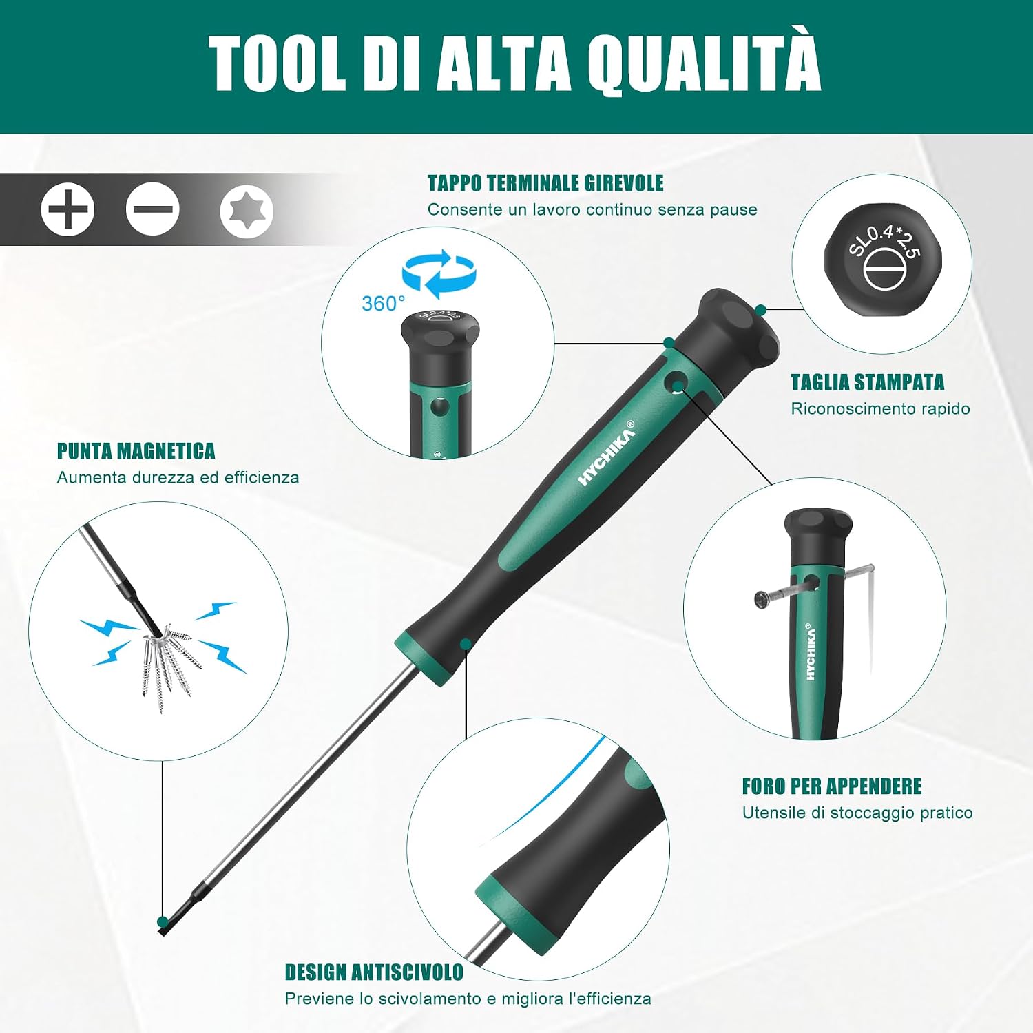 Detalle 2 de HYCHIKA 51 Pezzi Set Cacciaviti Professionali: kit completo per DIY, precisione e uso domestico