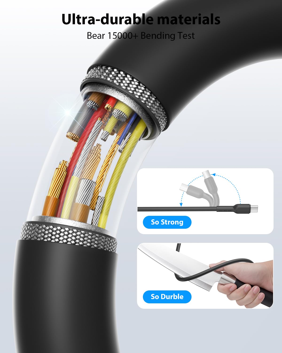 Detalle de SOOPII 10er-Pack USB‑C auf USB‑C Kabel (20 cm) mit 60 W Schnellladung für iPhone, Galaxy, iPad & mehr