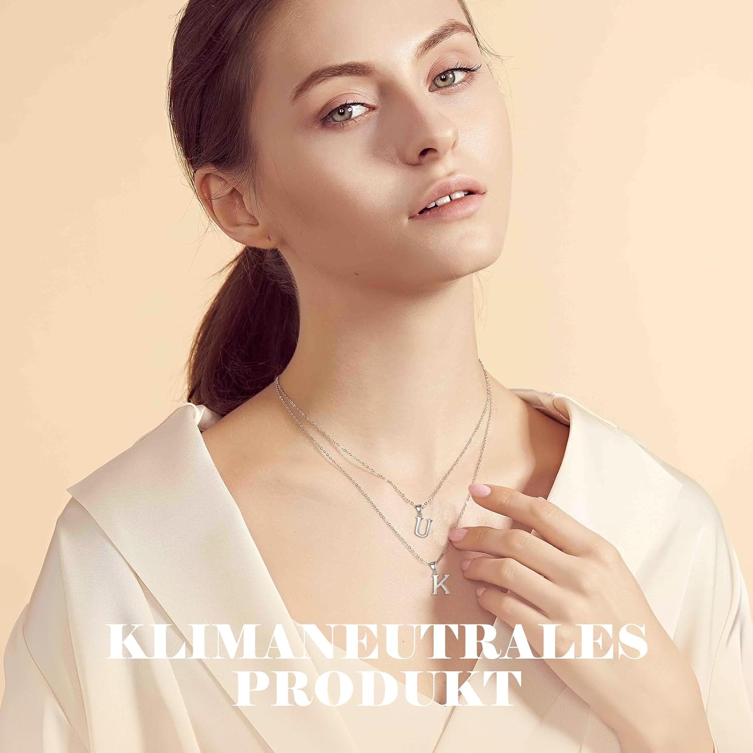 Thumbnail 1 de XWN Damen Halskette mit Buchstaben Anhänger aus Edelstahl – Silber Initialen Kette, 38 cm + 5 cm Verlängerung