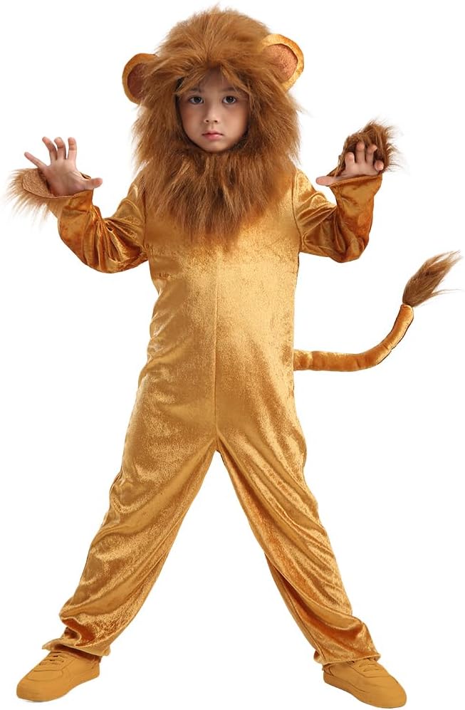 Detalle 2 de Seasons Cuddly Lion Kids’ Halloween Costume Onesie, Gold, Size 10-12