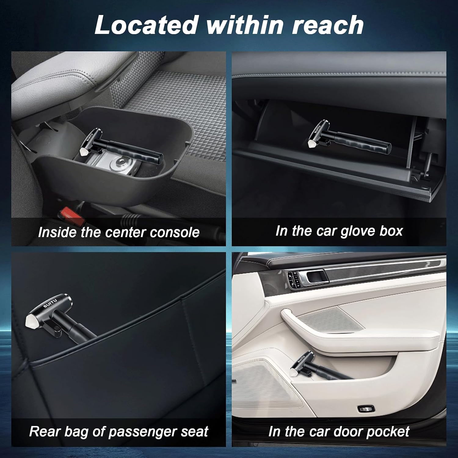 Thumbnail 4 de Car Window Breaker, 3-in-1 Emergency Glass Breaker & Seatbelt Cutter — Aluminum Alloy Car Escape Tool (Black)