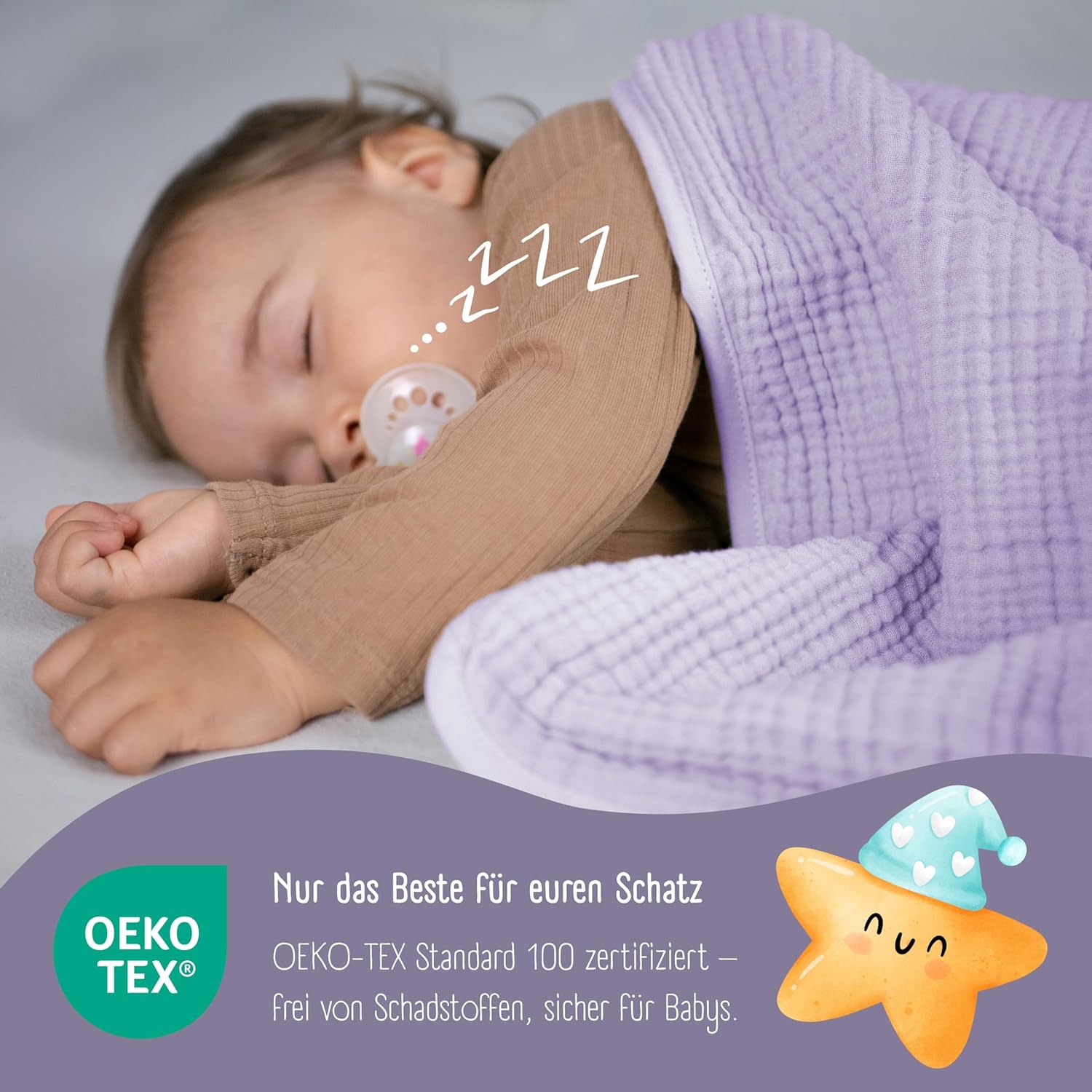 Thumbnail 3 de BEARFOOT Babydecke Musselin-Fleecedecke (Baumwolle & Fleece) in Lavendel – 2-seitig für Baby, Neugeborene und Kinder