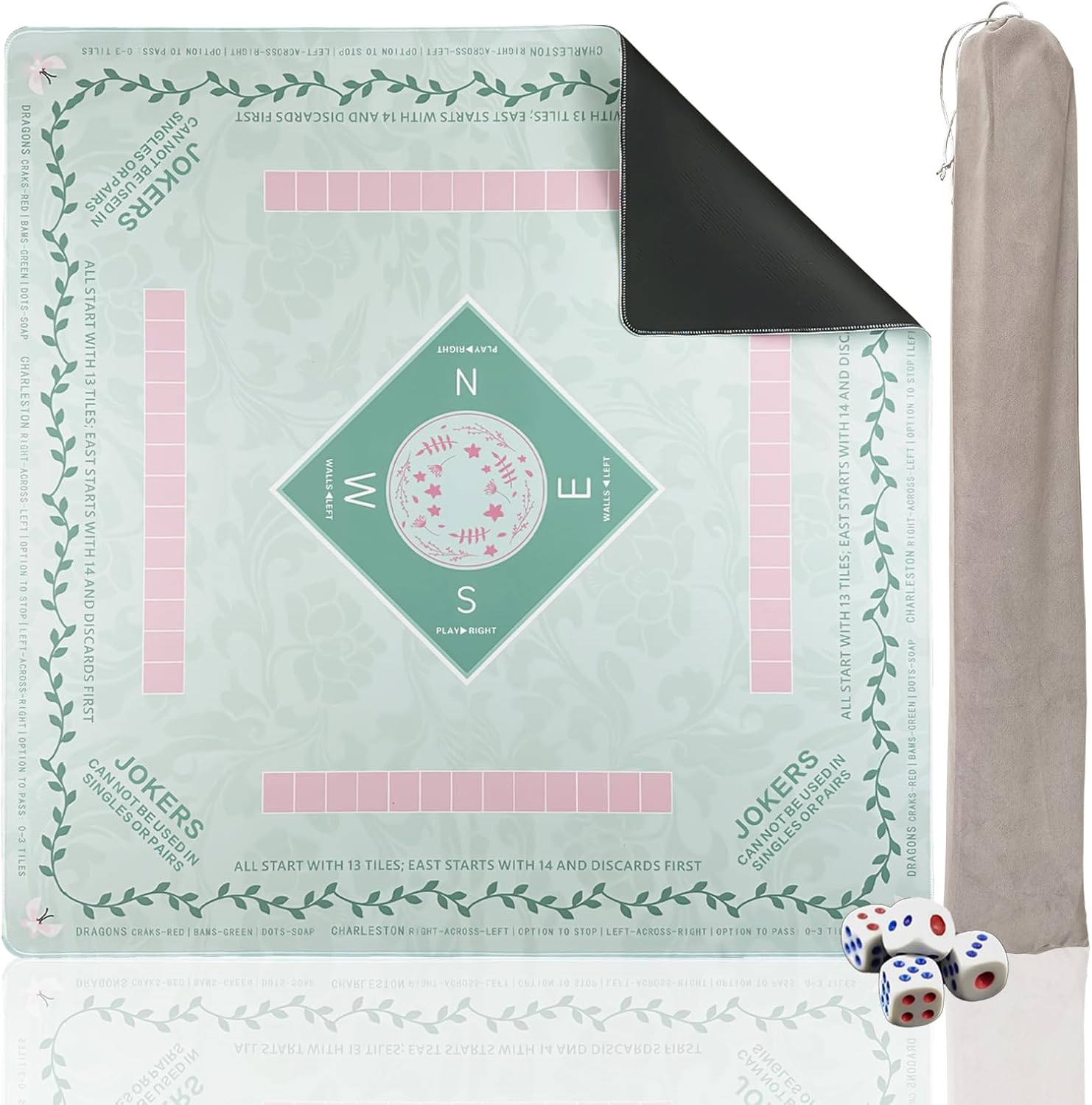 Detalle de Mahjong Mat 31.5 x 31.5 Inches – Non-Slip, Noise-Reducing Waterproof Surface with Bag (Light Green)