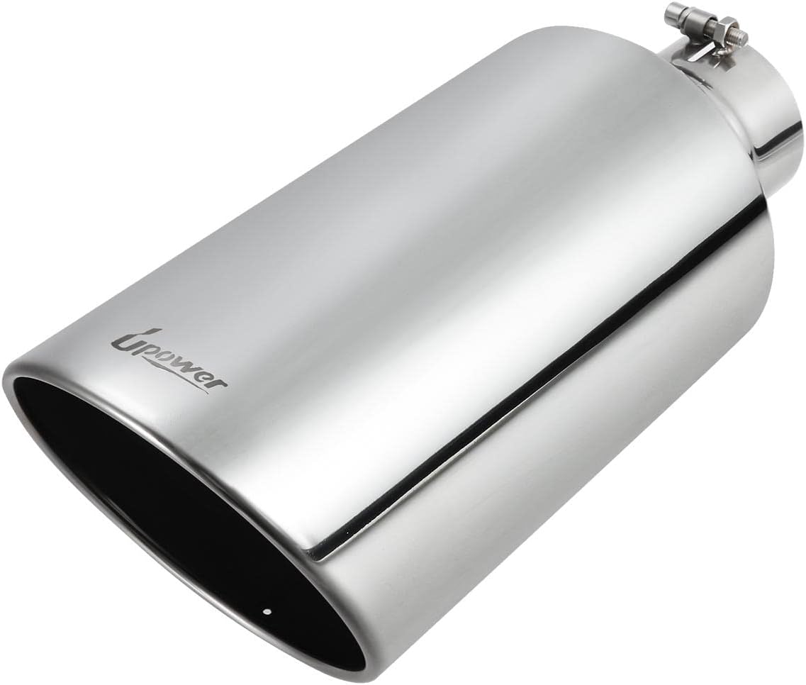 Upower 4" to 8" Exhaust Tip Mirror Polished, 18" Long, Bolt-On, 45° Angle — Universal for Trucks, Pickup, and Cars