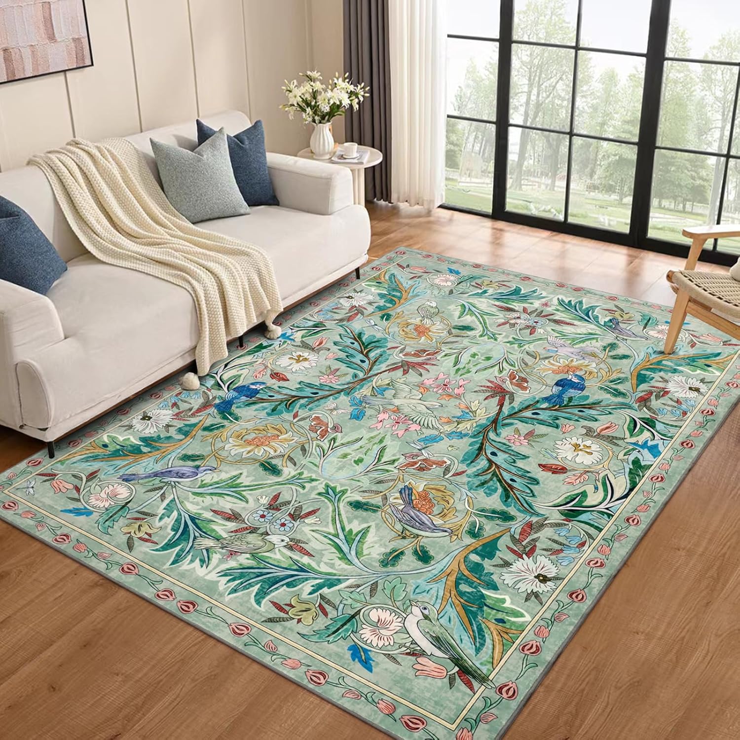 Thumbnail 6 de TUKDAK Washable Area Rug for Living Room – 160×230cm, Green Boho Soft Non-Slip Short Pile Animal Carpet