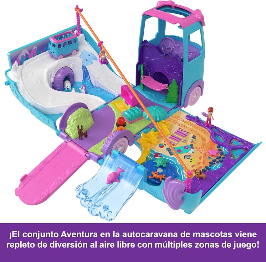 Detalle 1 de Polly Pocket Maleta de Vacaciones sobre Ruedas 🎒 con Muñecas