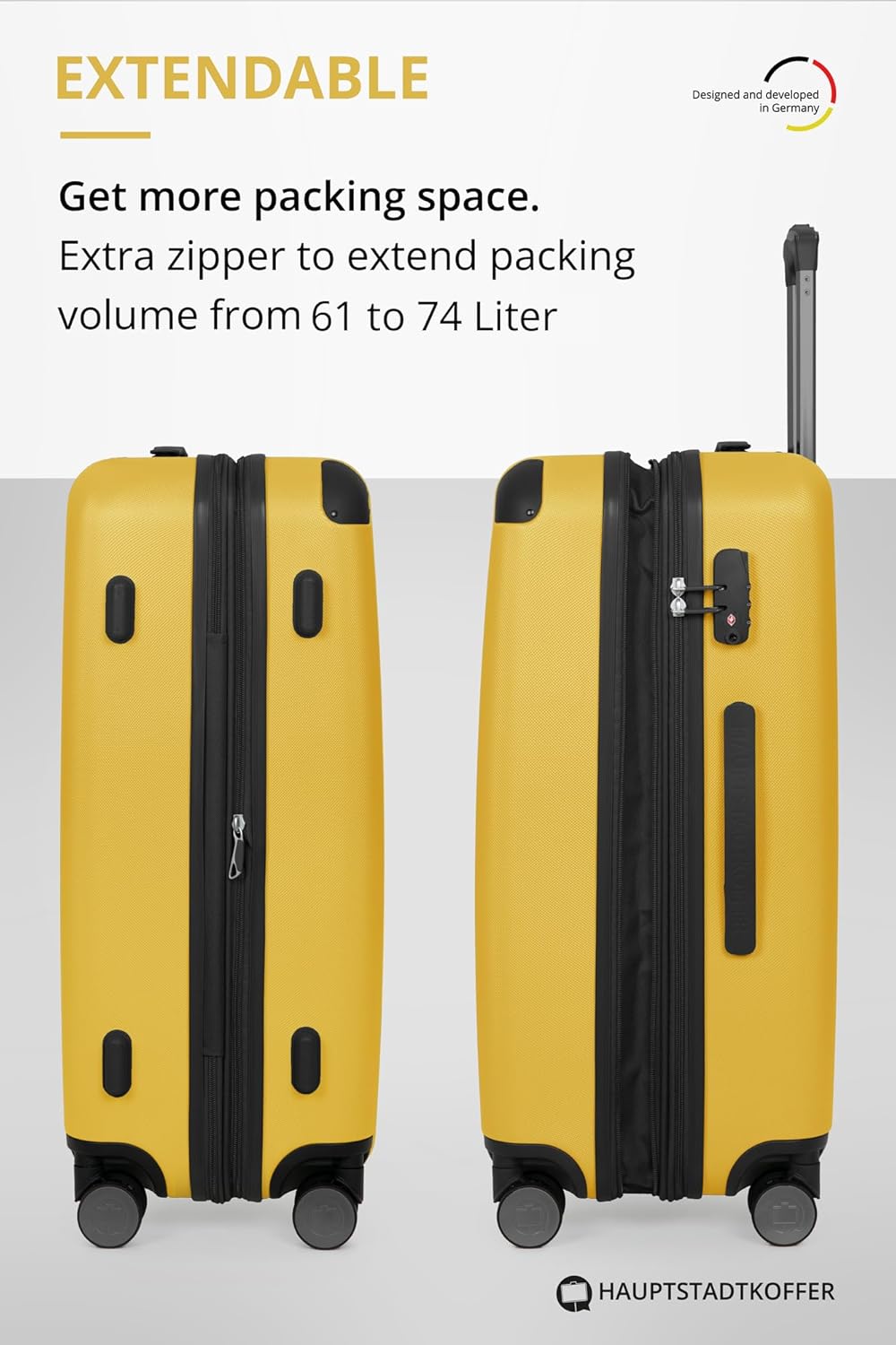 Detalle de HAUPTSTADTKOFFER Spree Valigia Trolley rigido ABS TSA 4 ruote, 65 cm, 74 litri, Giallo