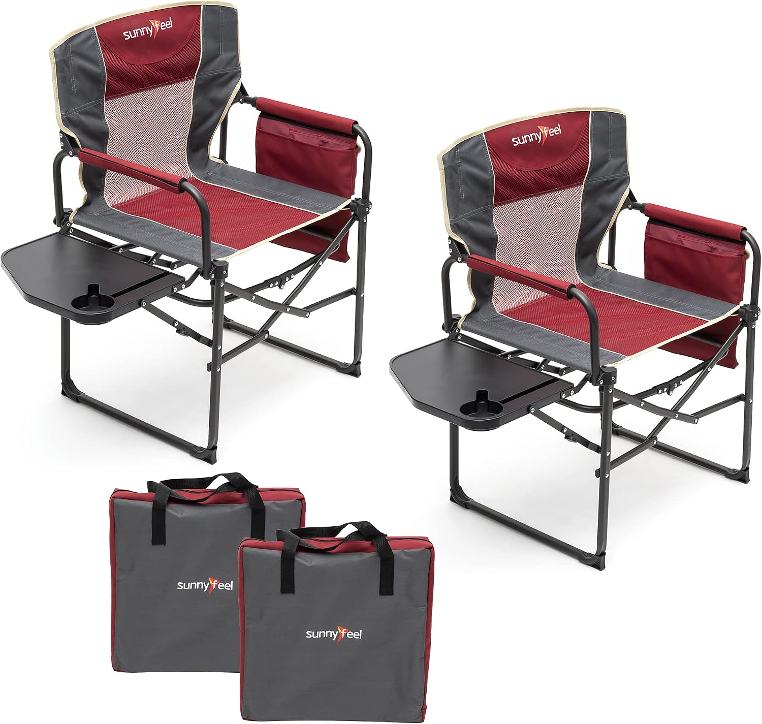 Detalle de SUNNYFEEL Camping Director Chair with Side Table — Heavy-Duty Foldable Chair for Outdoors