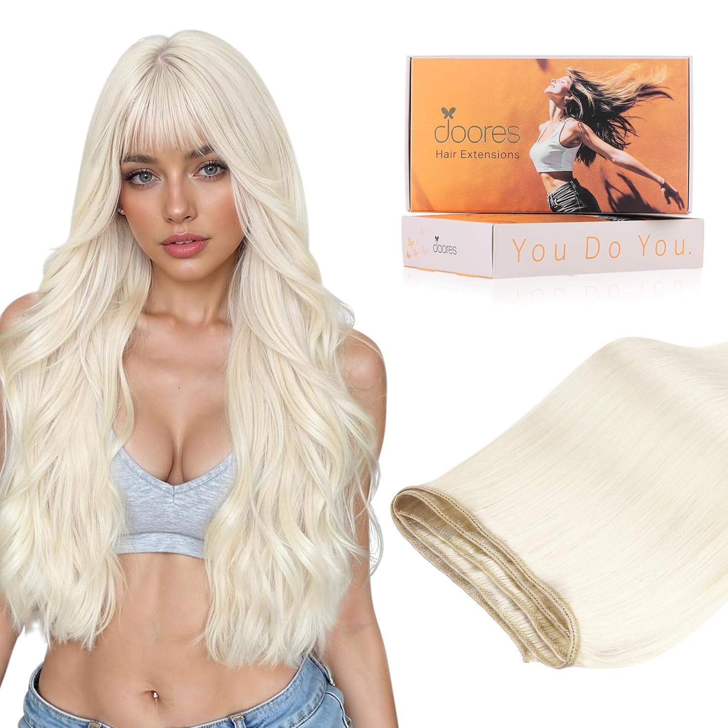 DOORES Pearl Blonde 24 Inch Sew-in Real Human Hair Extensions (120g) — Hiand Tied Weft