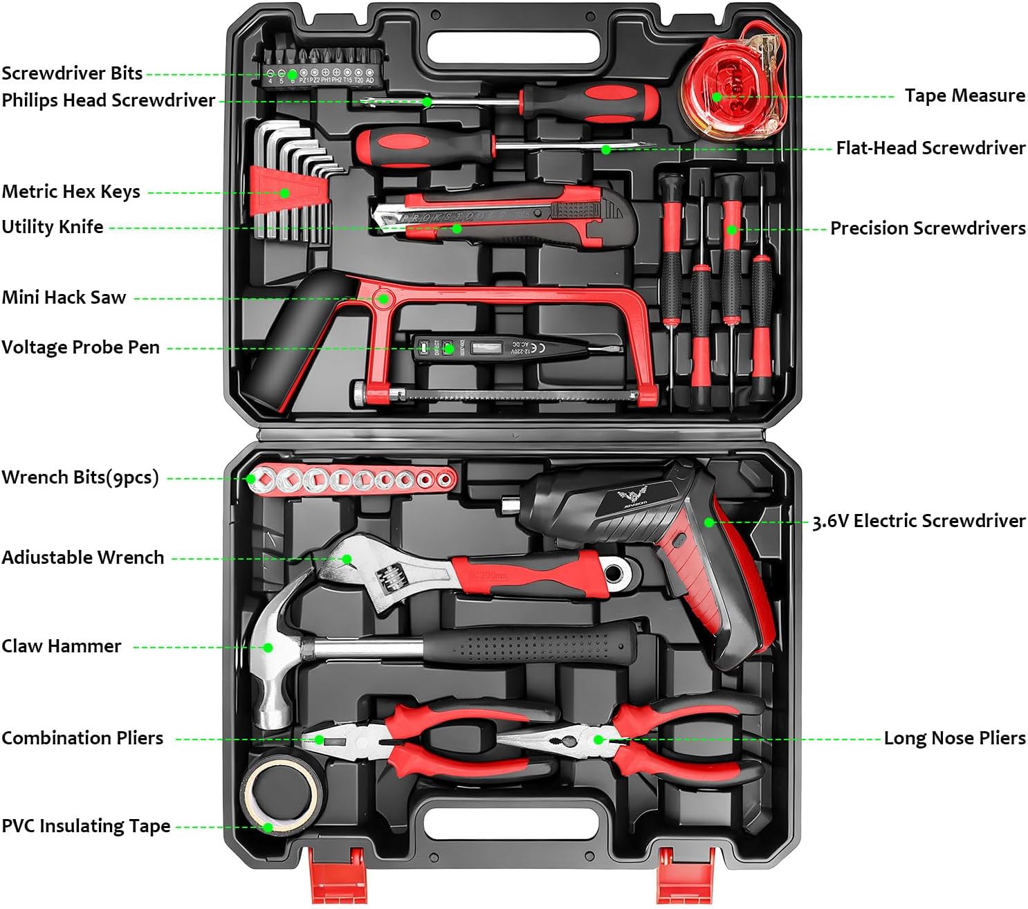 Thumbnail 1 de Household Tool Set with 3.6V USB Electric Screwdriver – 43-Piece Home Tool Kit