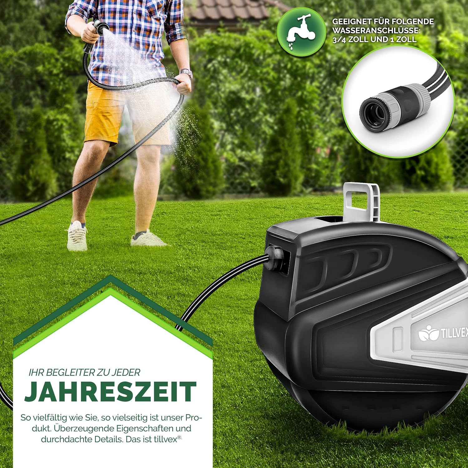 Thumbnail 6 de Avvolgitubo da Giardino 30+2m di tillvex: montaggio a parete, rotazione 180° e riavvolgimento automatico