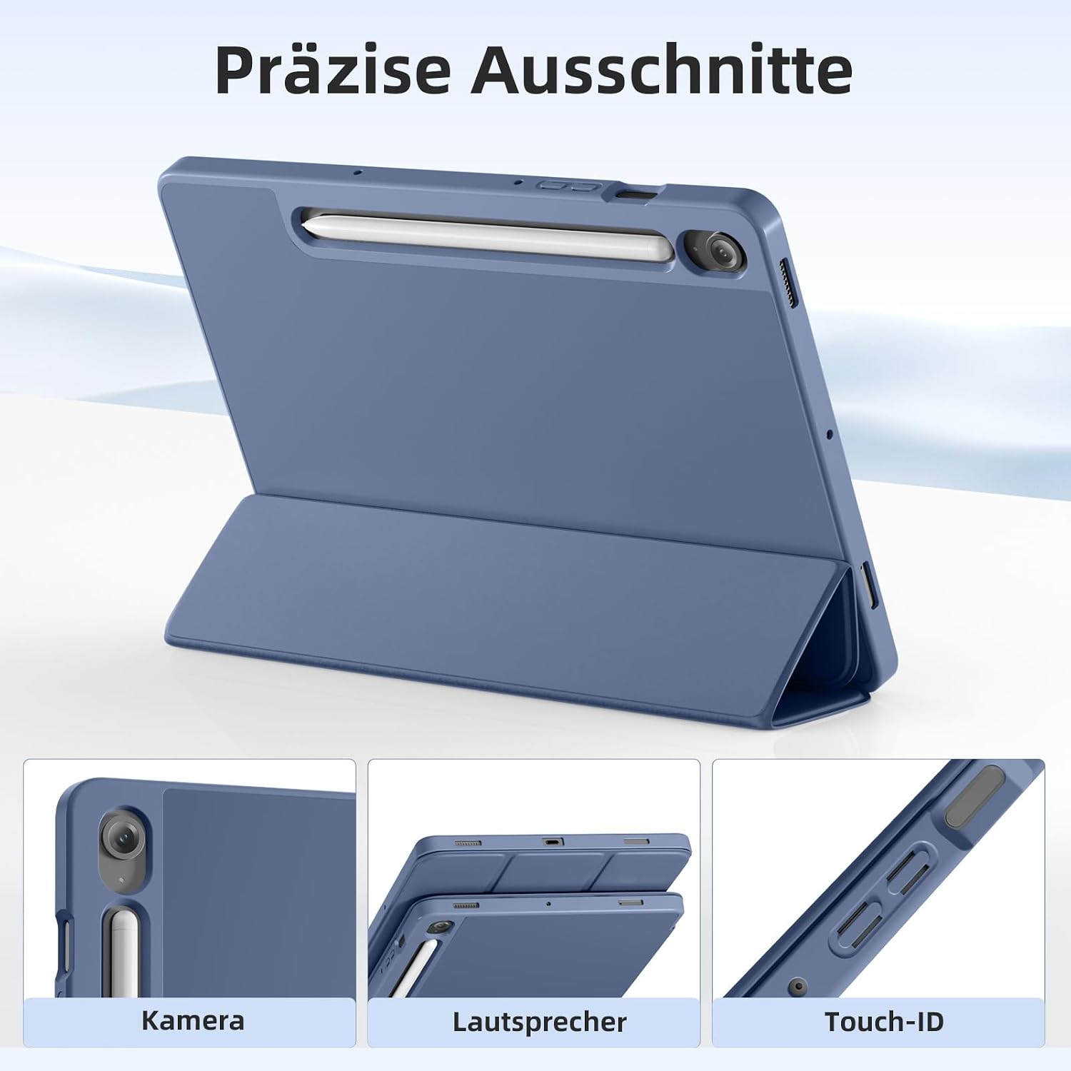 Thumbnail 6 de Vobafe Schutzhülle für Samsung Galaxy Tab S10 Lite / S10 FE / S9 FE (10,9 Zoll) & S9 (11 Zoll) – mit S-Pen-Halter, Standfunktion, Auto Schlaf/Wachen, Blaugrau