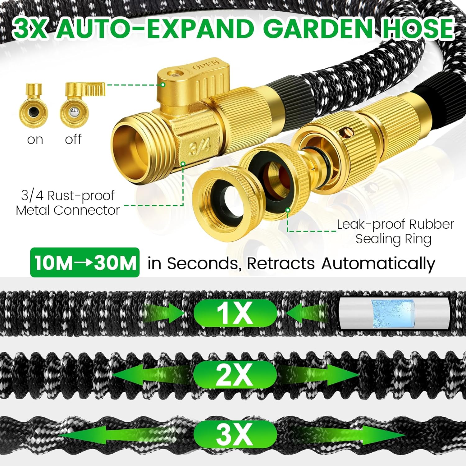 Thumbnail 1 de Expandable Garden Hose Pipe 100FT with 10-Function Spray Nozzle – flexible, leakproof magic hose for garden & car washing