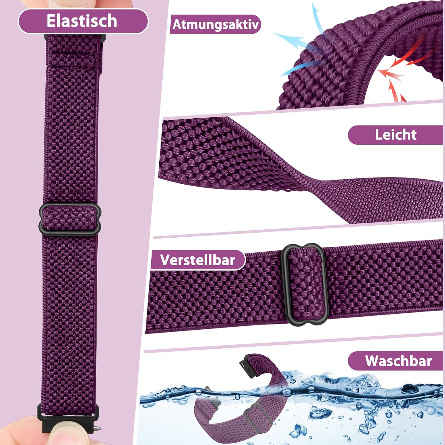 Detalle 2 de SHIJZWD Elastisches Nylon-Uhrenarmband 22mm