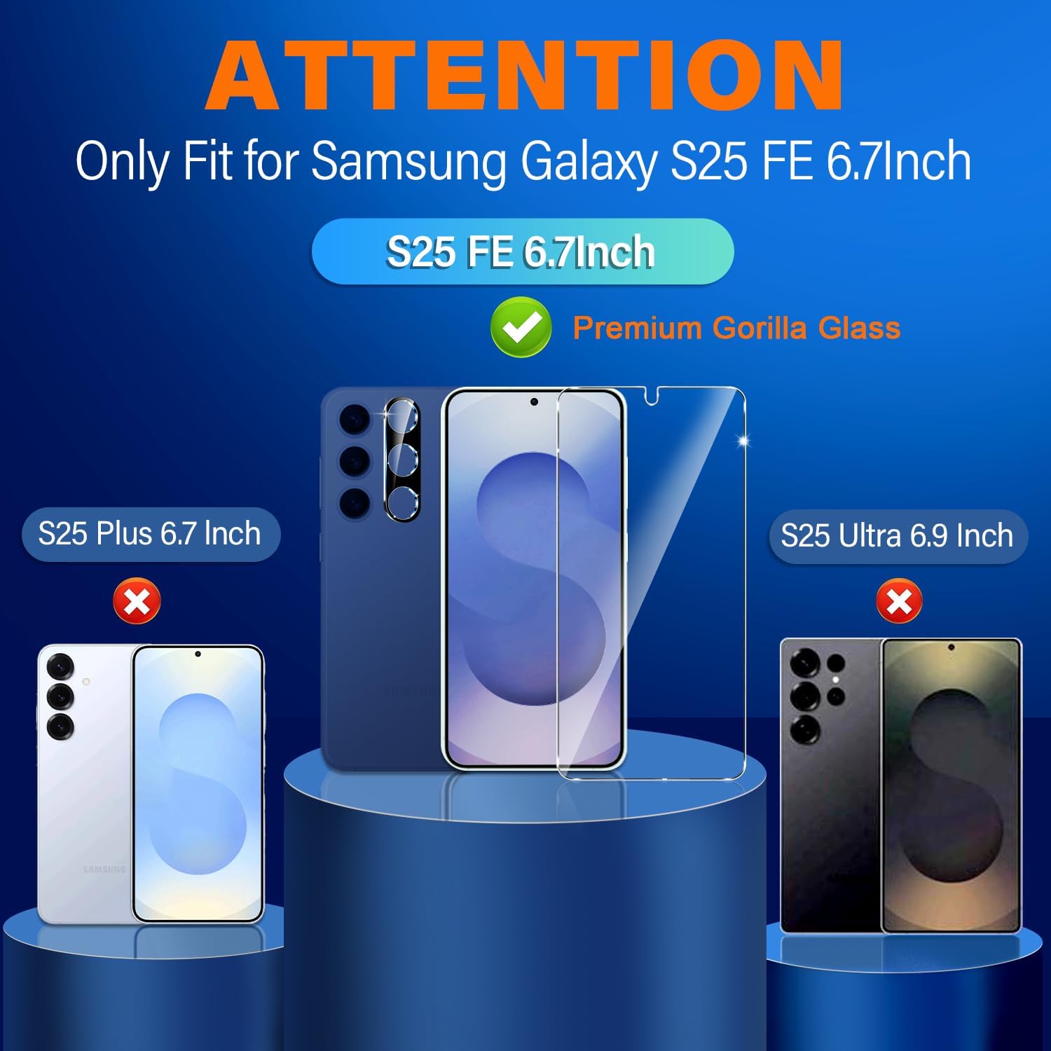 Thumbnail 1 de [3+3 Pack] Galaxy S25 FE Tempered Glass Screen Protectors (HD Clear, Fingerprint Support, 3D Curved)