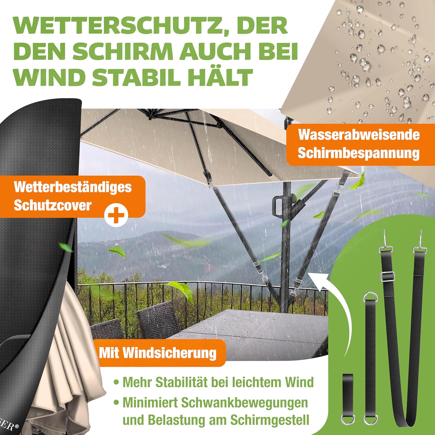 Thumbnail 6 de KESSER Sonnenschirm 250x250 cm – Kurbelschirm aus Aluminium, UV-Schutz, Windfest, Beige