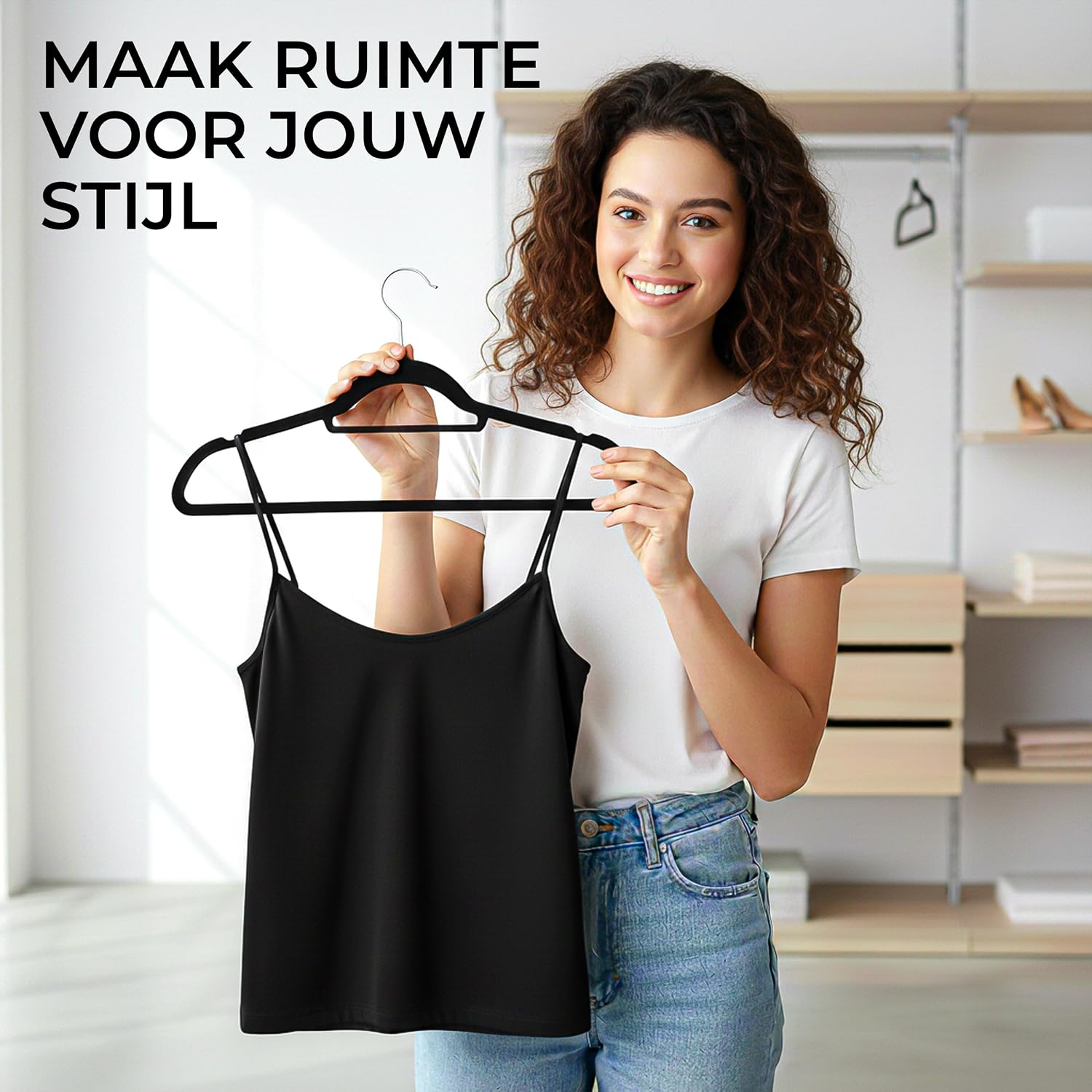 Thumbnail 6 de Utopia Home fluwelen kleerhangers, zwart, set van 50 met antisliplaag
