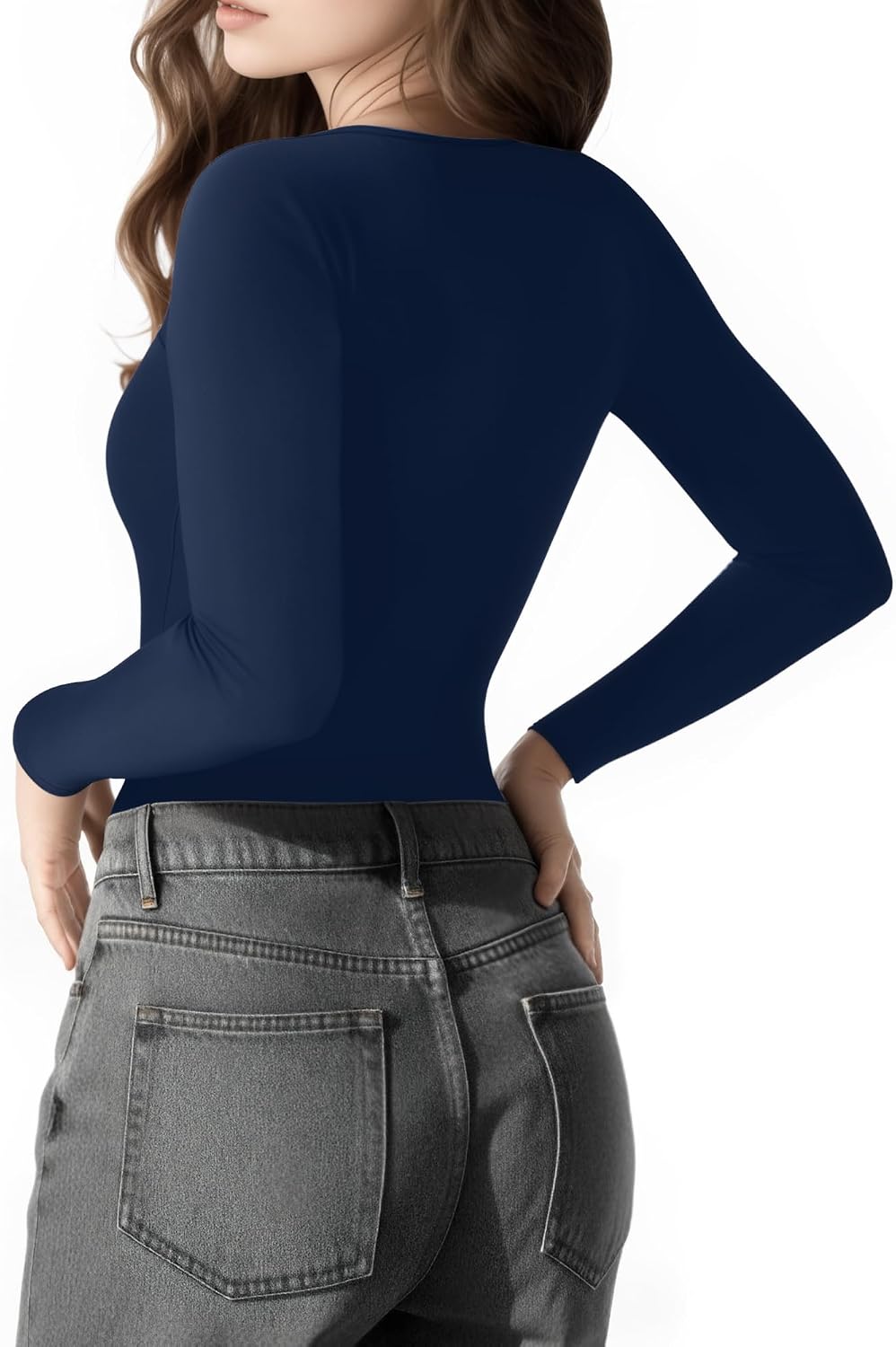Detalle 2 de ALGALAROUND Women's Long Sleeve Square Neck T-Shirt – Slim Fit Top