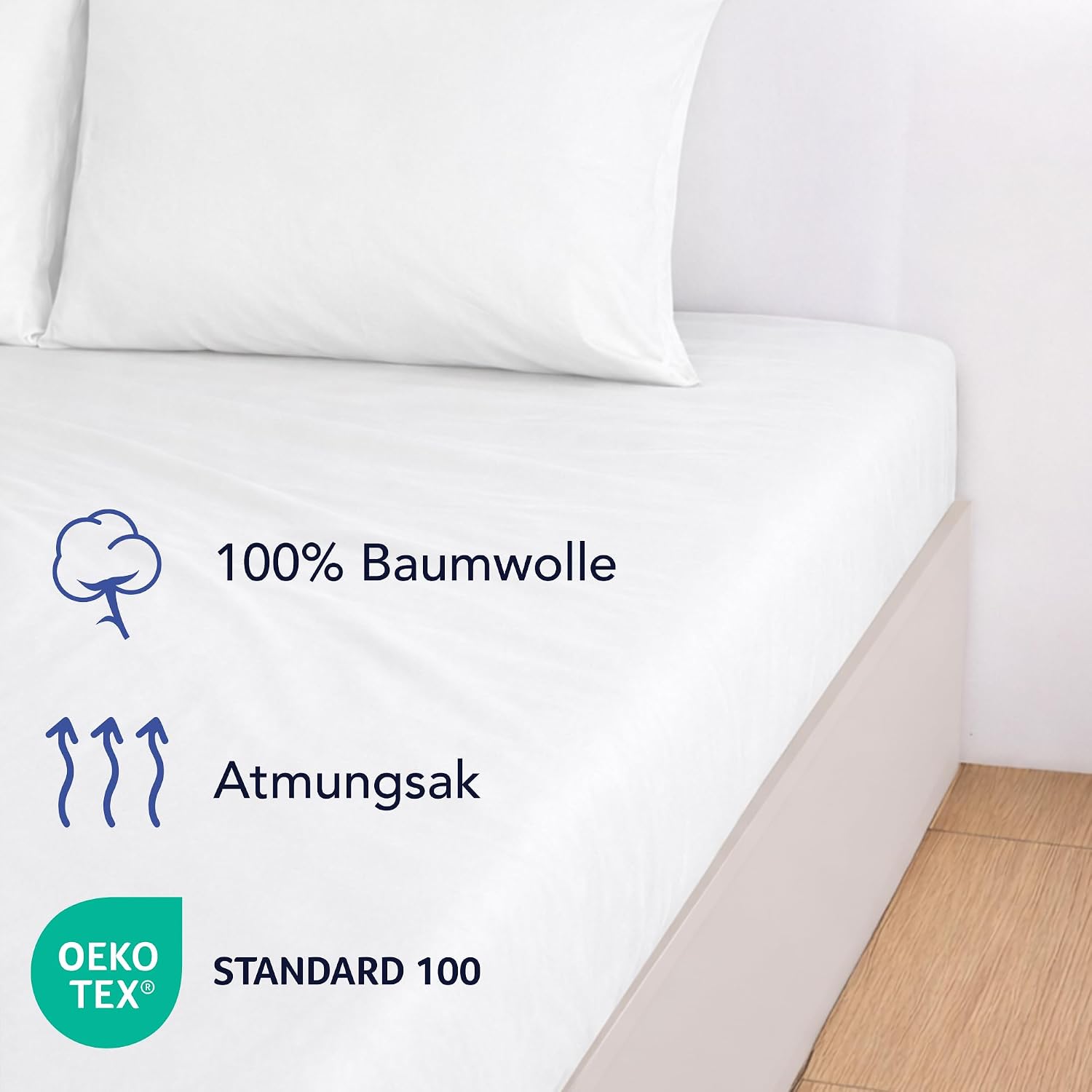 Detalle de Dreamzie Spannbettlaken 160x200 cm (Jersey, 100% Baumwolle) – Steghöhe 30 cm, weiß