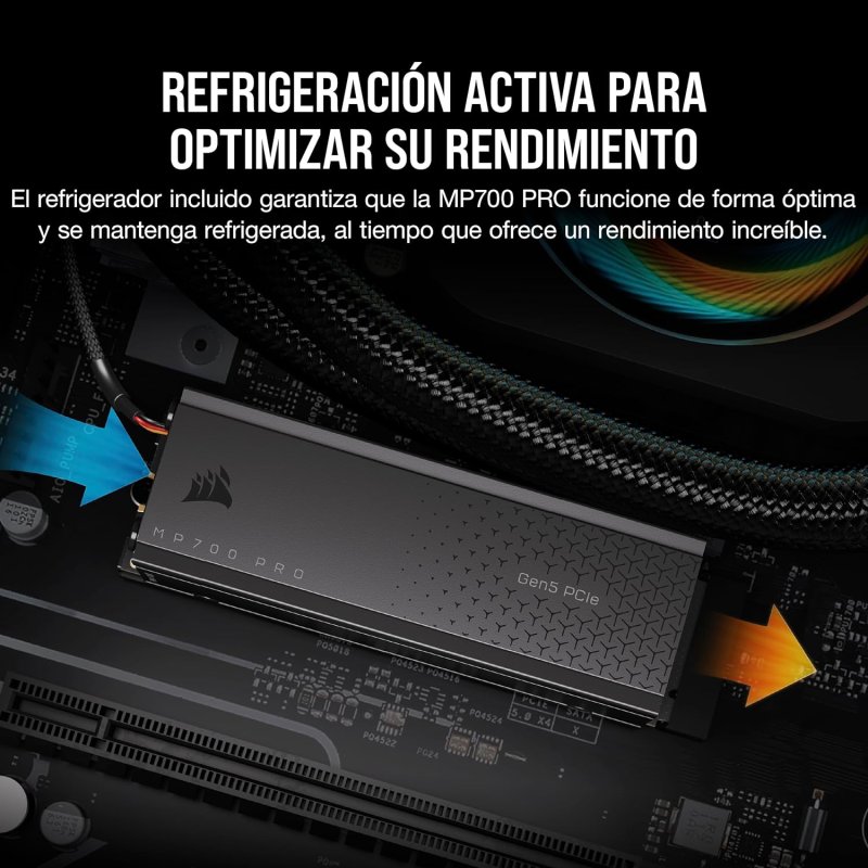 Detalle 2 de Corsair MP700 PRO 2TB SSD NVMe Gen5 con refrigerador de aire 💾