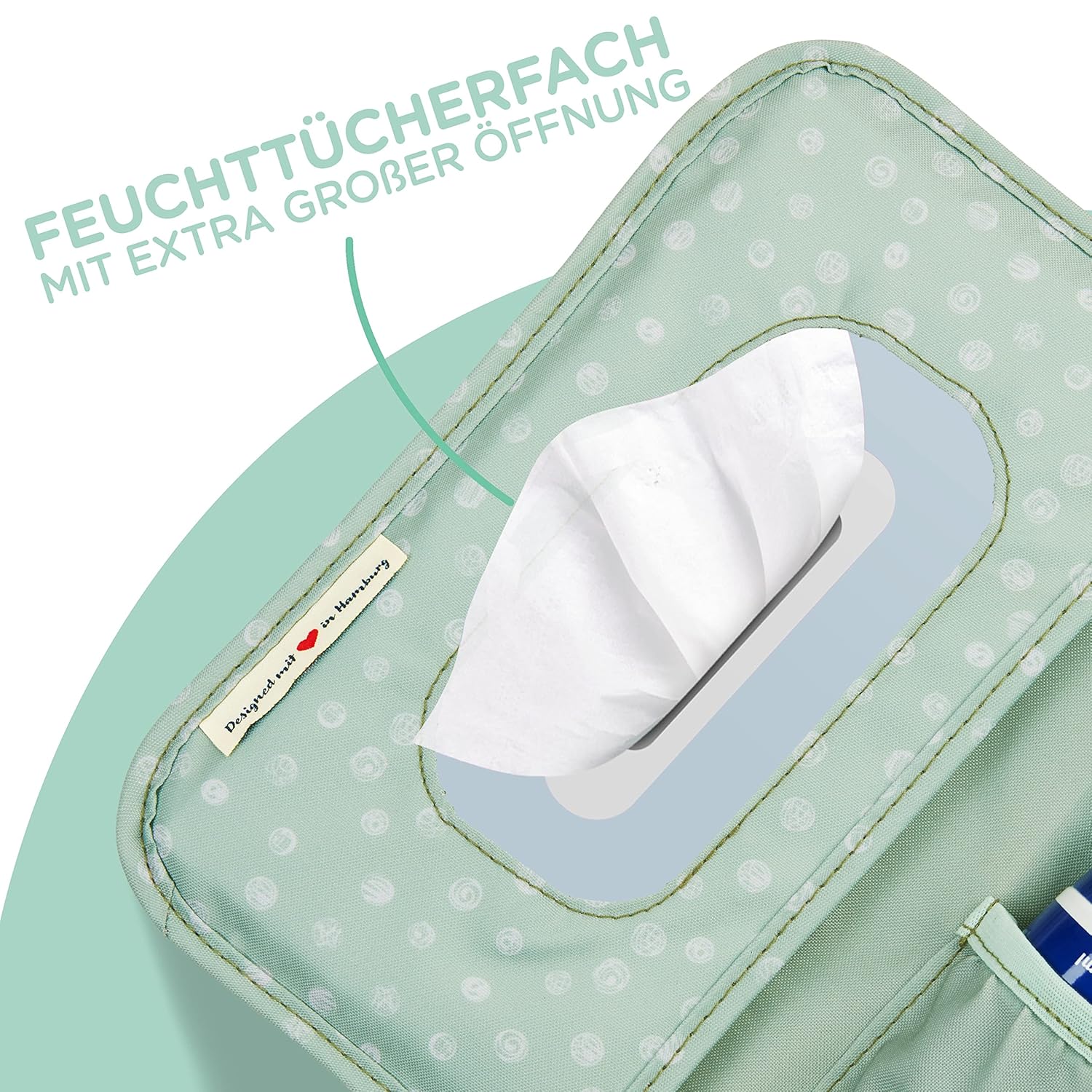 Thumbnail 2 de Jubi Windeltasche mit Wickelunterlage für unterwegs – Mint mit Punkten, Klettverschluss