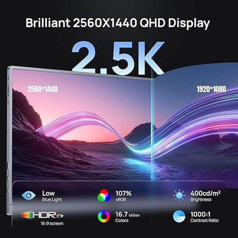 Detalle de Monitor Arzopa Z3FC 16,1" QHD 180 Hz IPS portátil con USB-C, Mini HDMI y soporte integrado