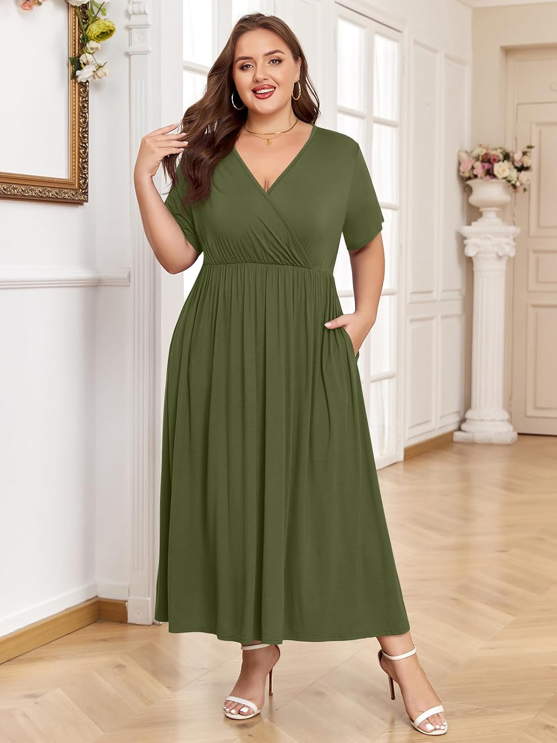 Thumbnail 1 de BELAROI Plus Size Maxi Dress: Summer Wrap V-Neck Flowy Sundress with Pockets