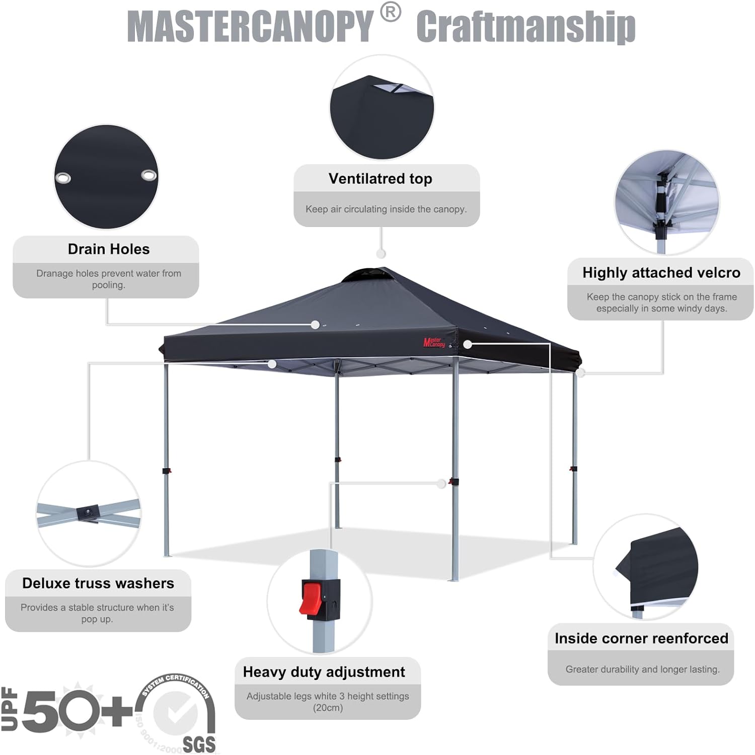 Thumbnail 2 de MasterCanopy 2,5 × 2,5 m Pop-up Pavillon – Faltpavillon mit Entlüftung, Schwarz