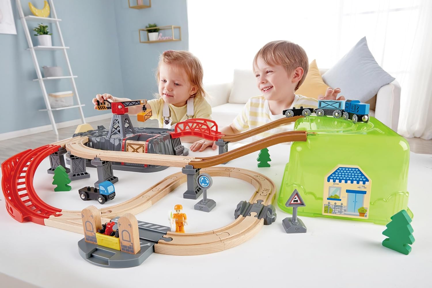 Thumbnail 4 de Hape Eisenbahn-Baukasten-Set mit Lagerbox, GĂŒterzug đ