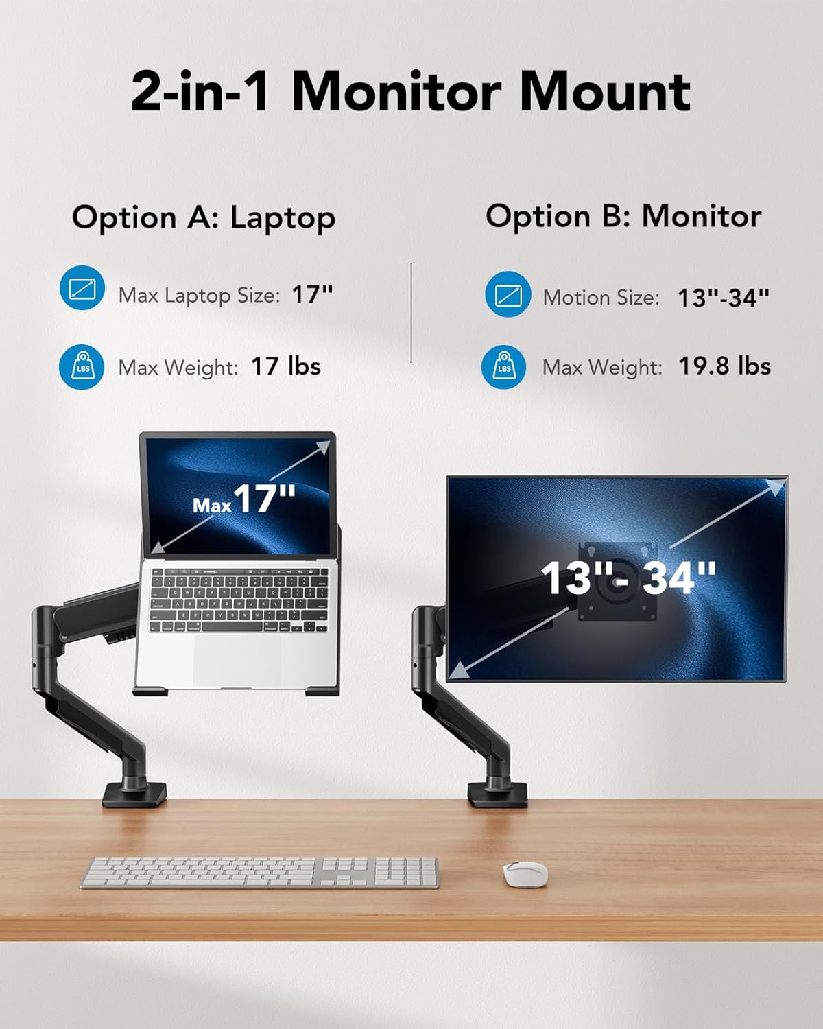 Detalle de HUANUO HNSS40B Laptop Mount for 13–34-Inch Monitors and 17-Inch Laptops