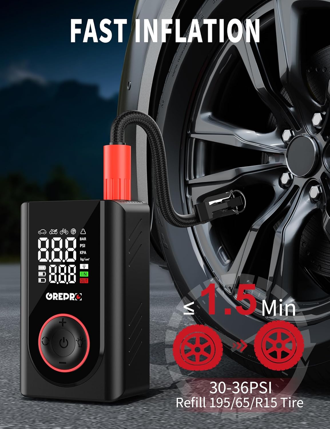 Detalle de 150 PSI Rechargeable Tyre Inflator with 5000mAh Power Bank ⛽