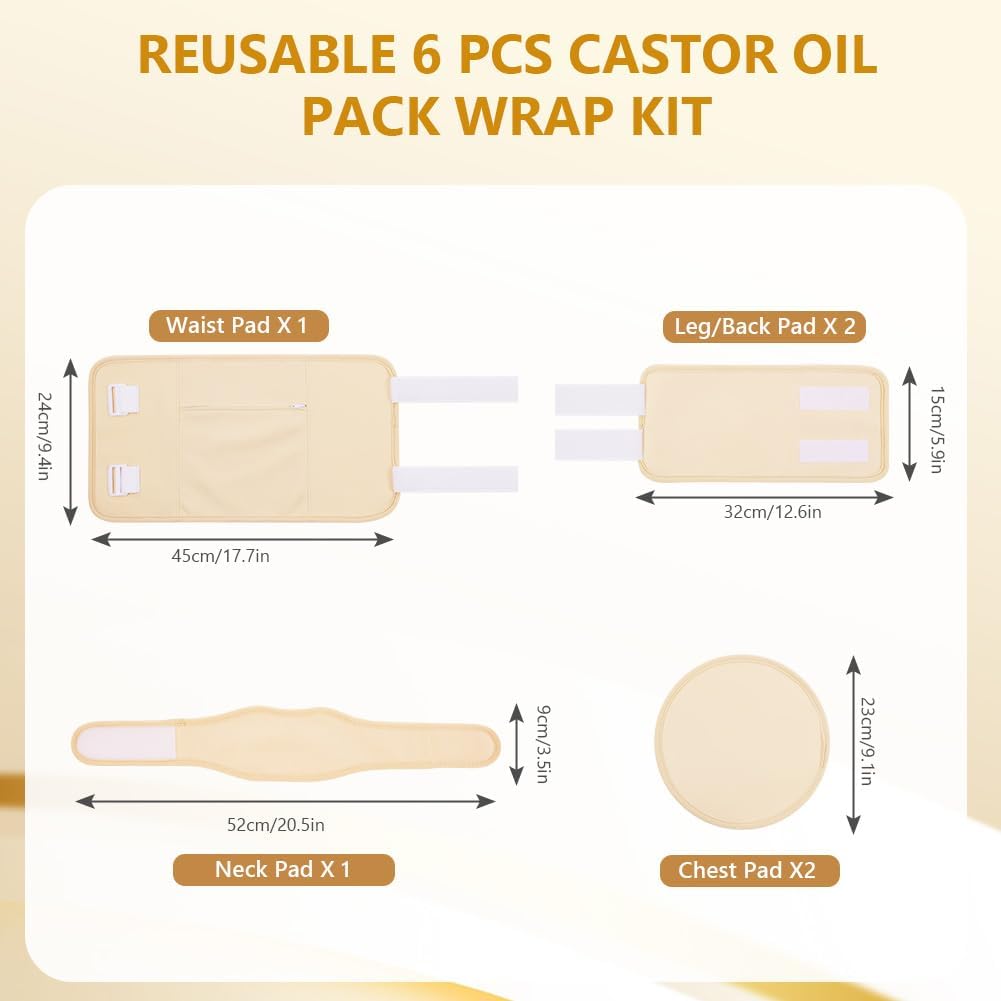Detalle 2 de AOOWU Castor Oil Pack Wrap Kit – 6 x Reusable Organic Cotton Wraps (Oil Not Included)