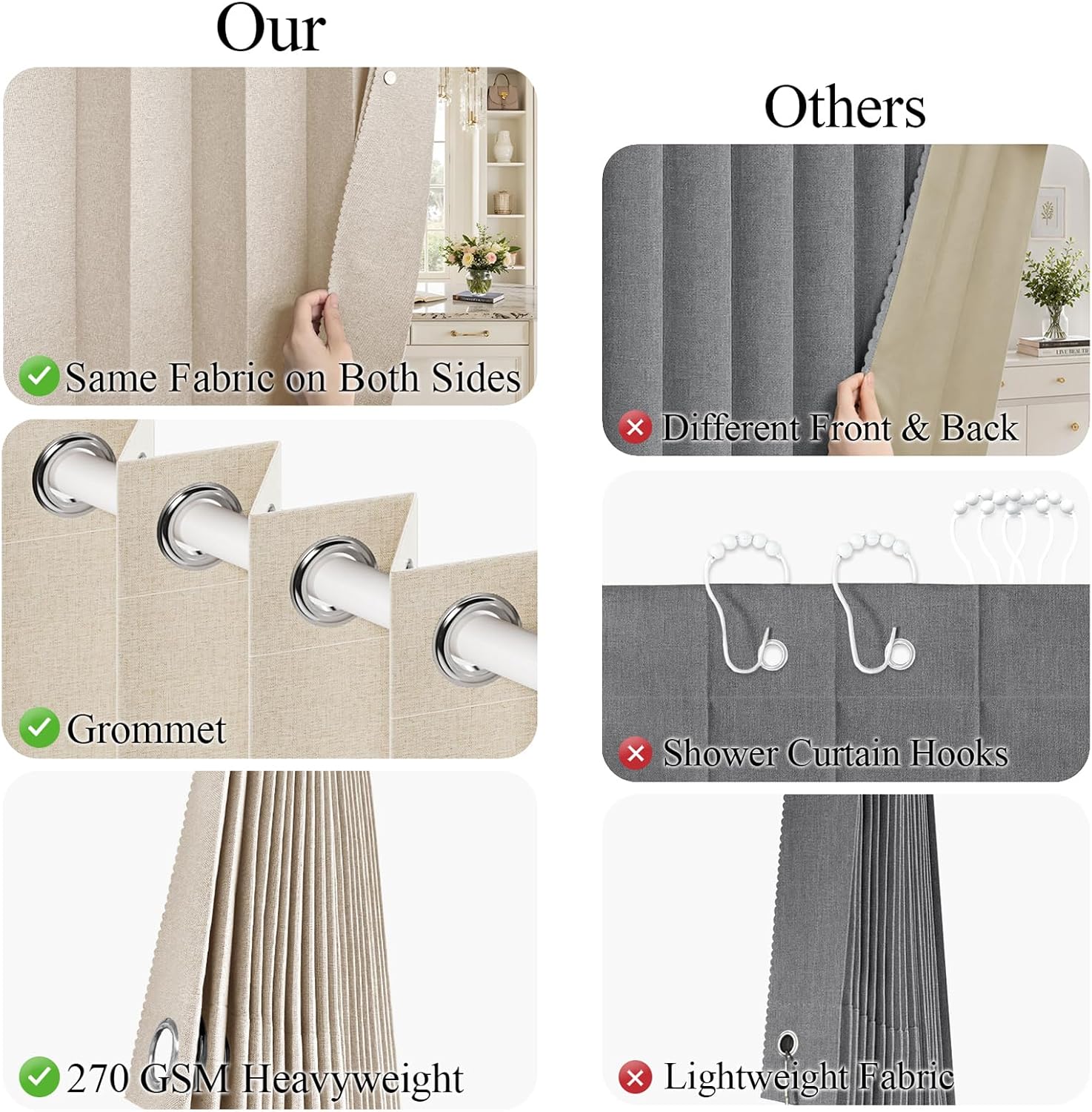 Detalle de HMYI 100% Blackout Faux Linen Doorway Curtain – 45x80, Accordion Style with Magnetic Buckles