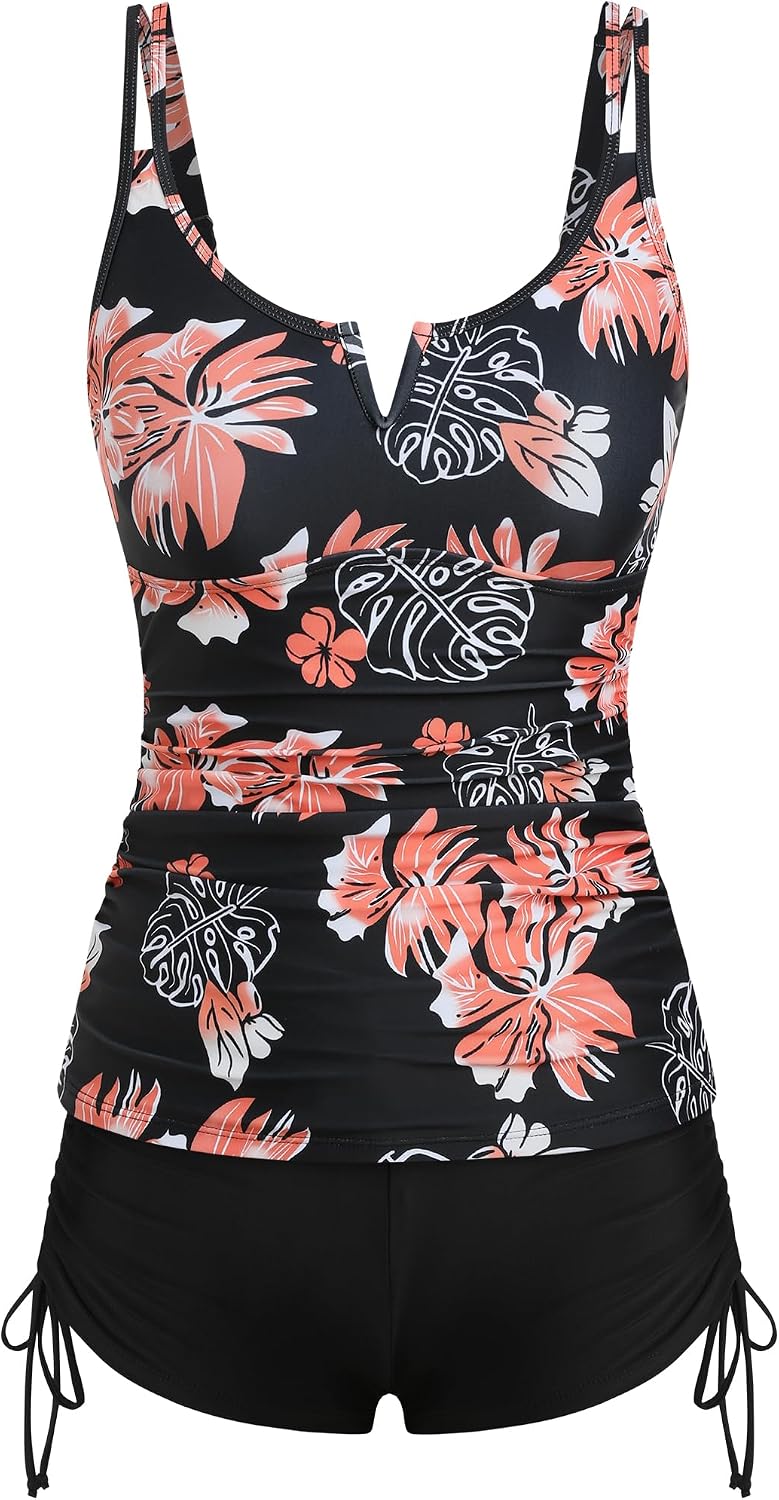Detalle de ZAFUL Women's V-Wire Tankini Swimsuits with Tummy Control and High-Waisted Shorts