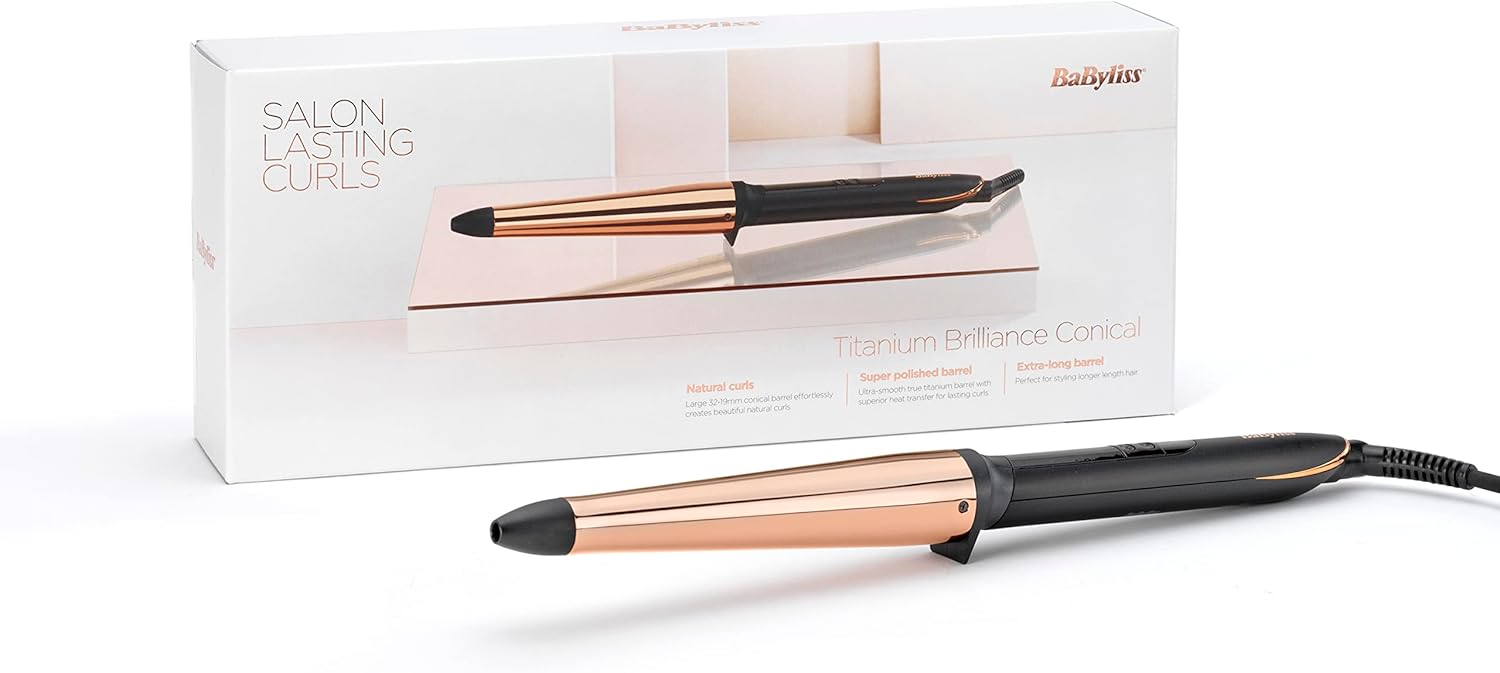 Detalle de BaByliss Titanium Brilliance Conical Curling Wand 32–19mm – Professional Hair Curler for Soft Waves