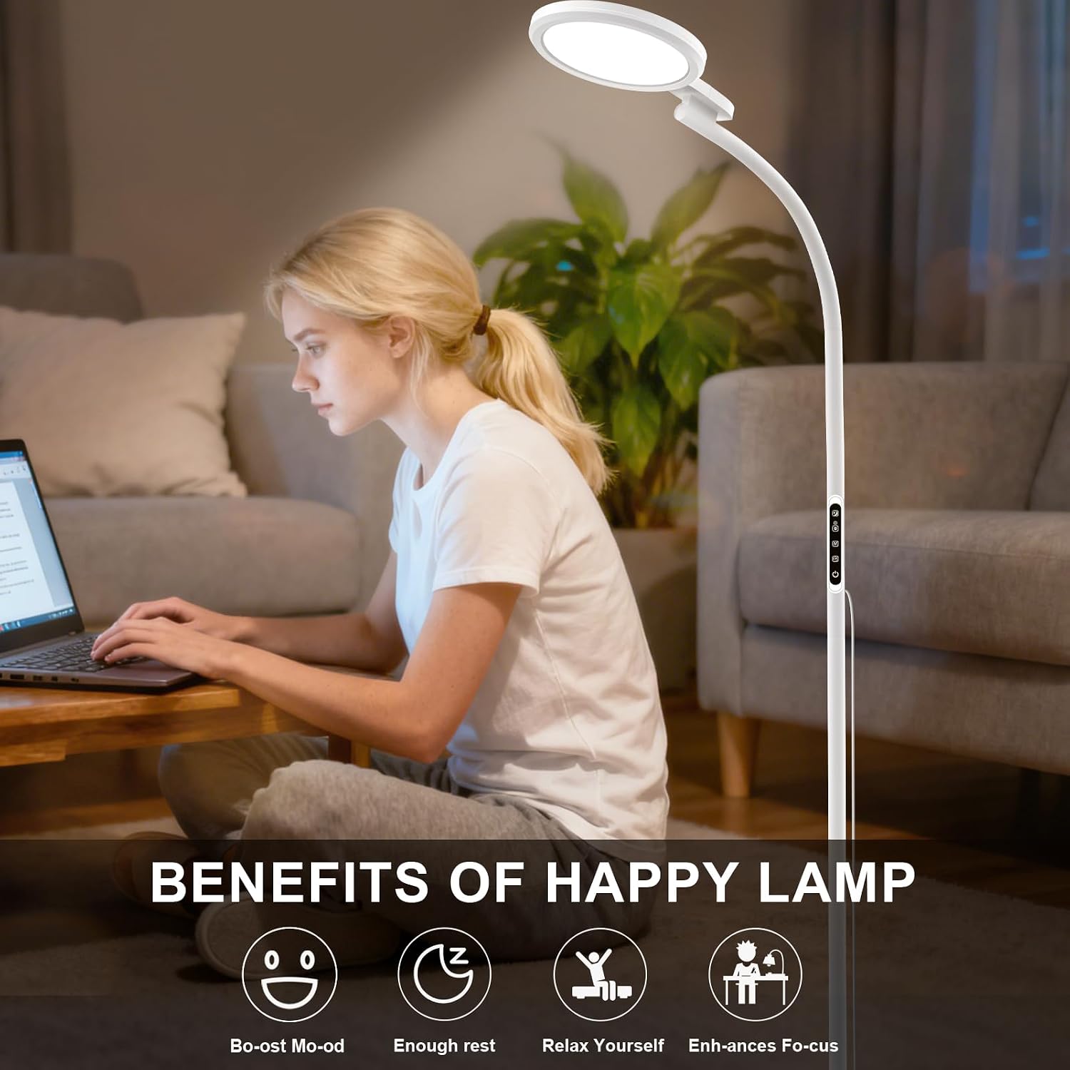 Detalle 2 de Sozapooty GLD-YP5C-G2V2 10,000-Lux UV-Free Floor Lamp with Adjustable Gooseneck